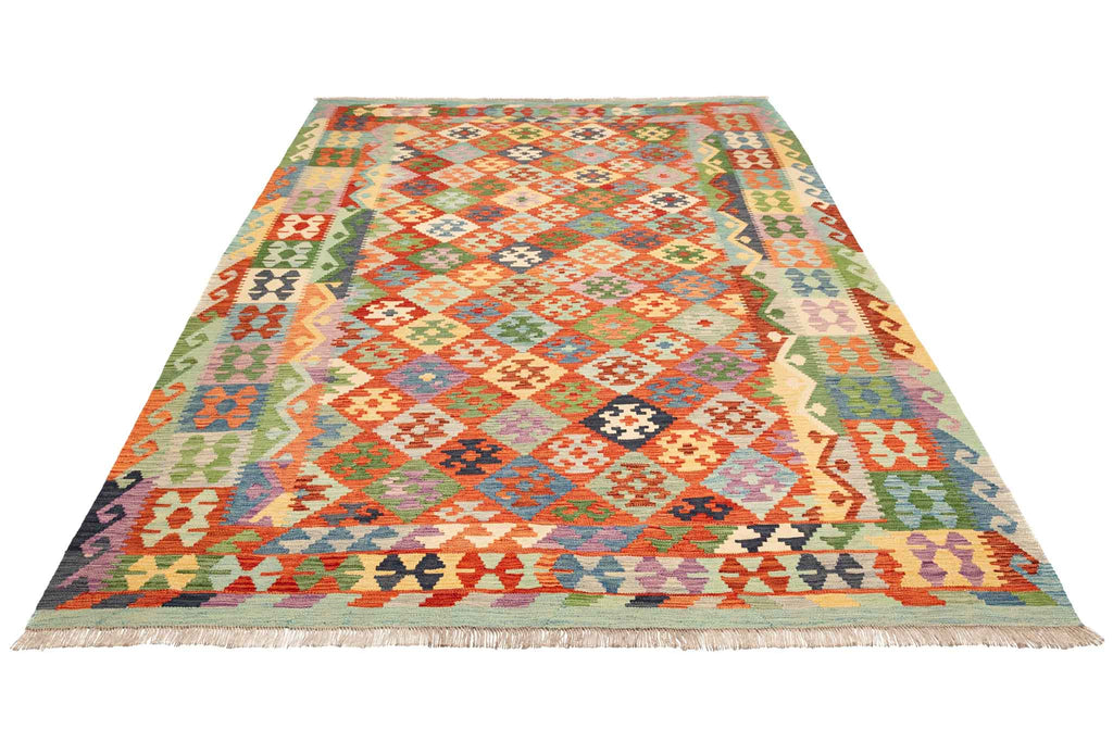 Handgewebter Kelim-Teppich aus Schurwolle, 202 × 298 cm