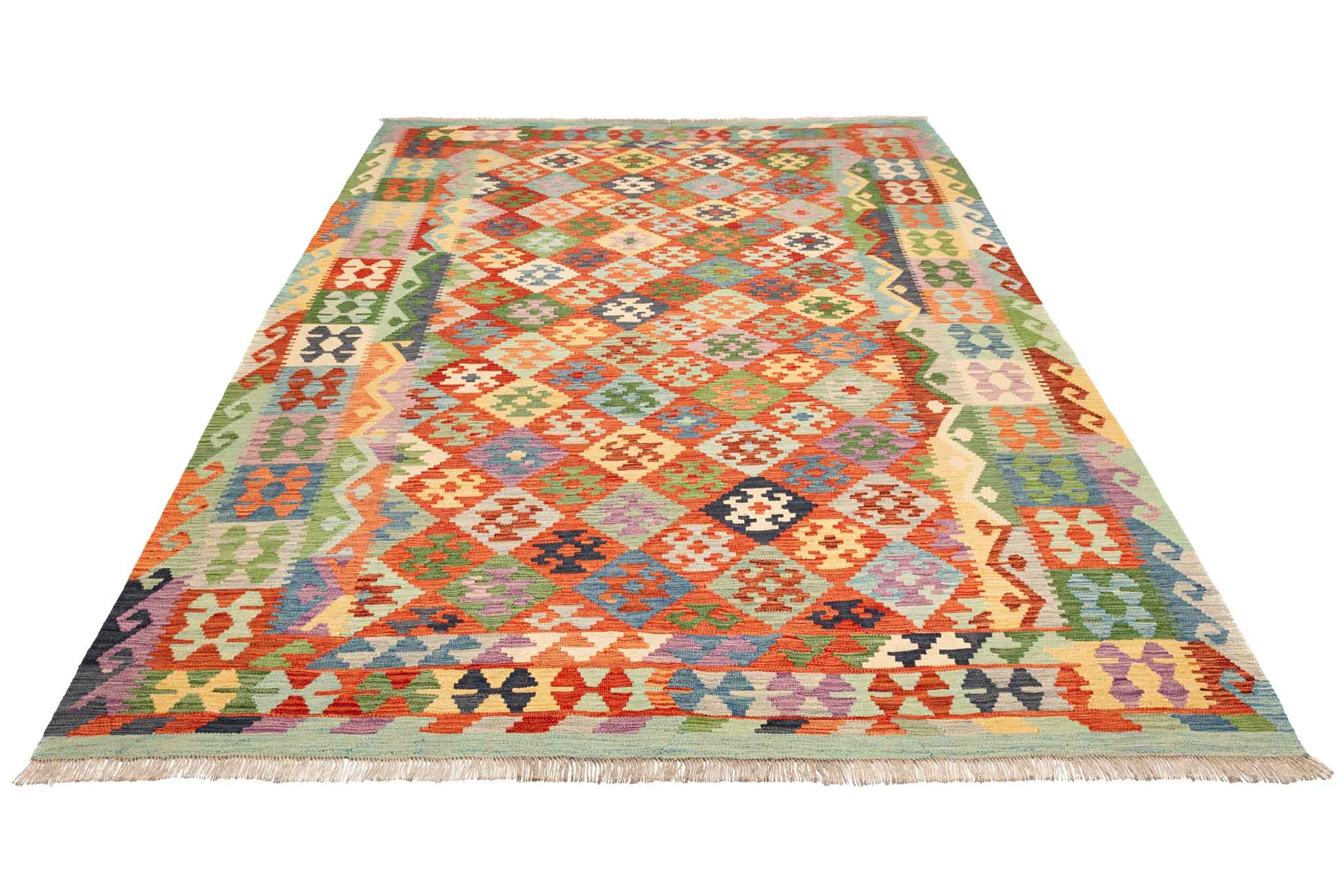 Handgewebter Kelim-Teppich aus Schurwolle, 202 × 298 cm