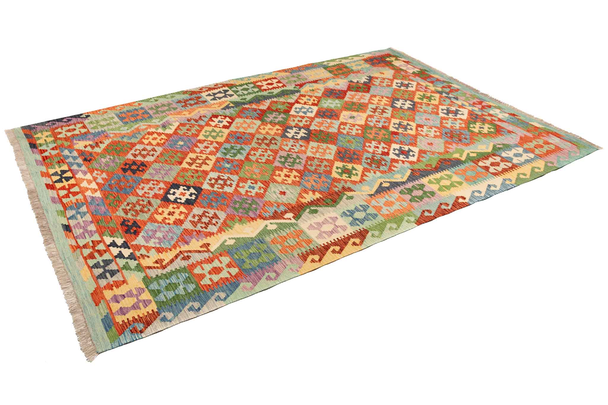 Handgewebter Kelim-Teppich aus Schurwolle, 202 × 298 cm