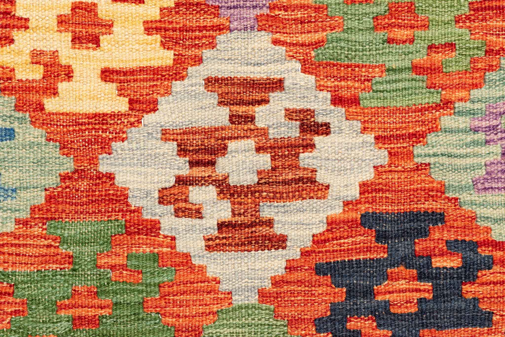 Handgewebter Kelim-Teppich aus Schurwolle, 202 × 298 cm
