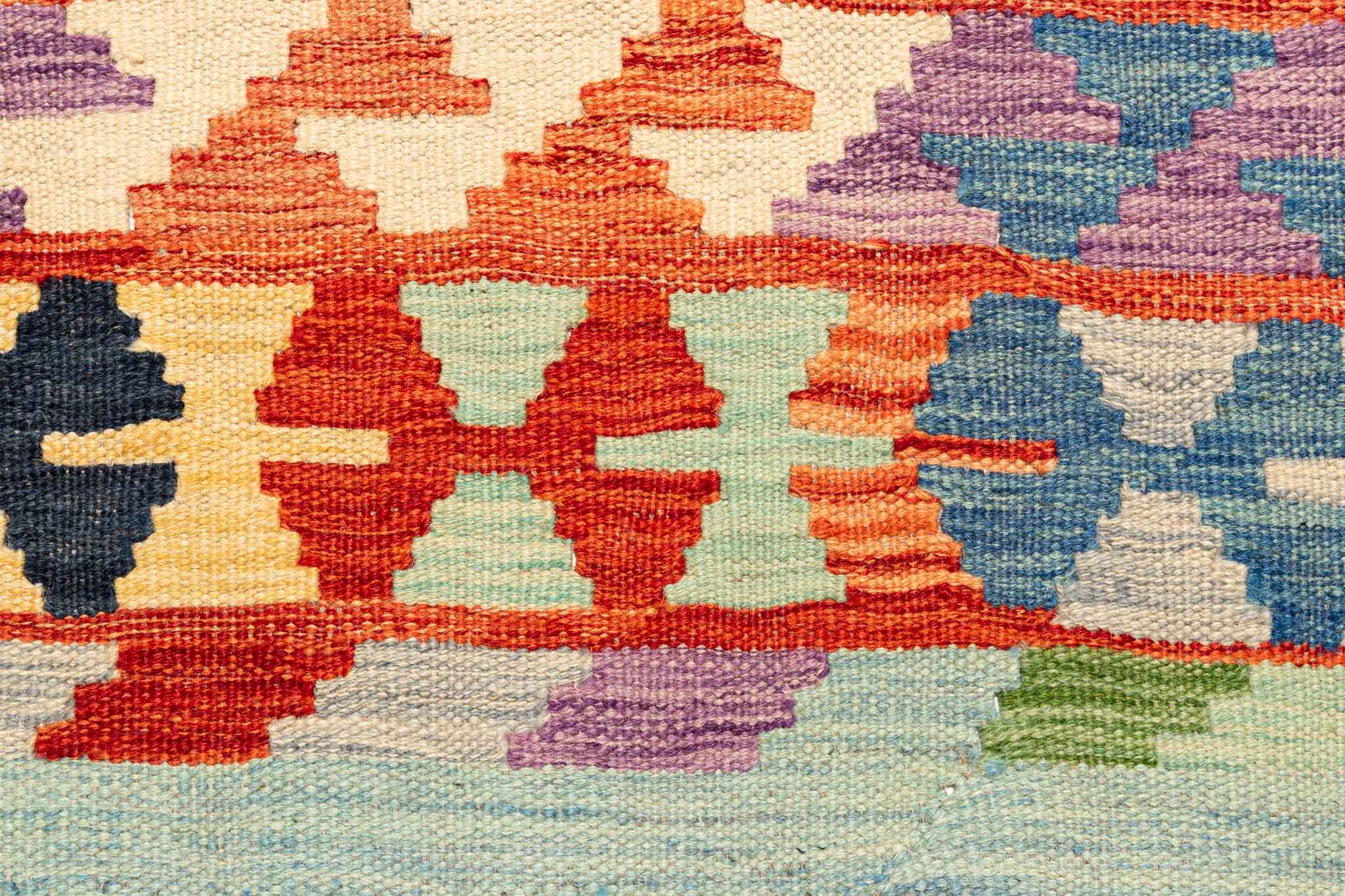Handgewebter Kelim-Teppich aus Schurwolle, 202 × 298 cm