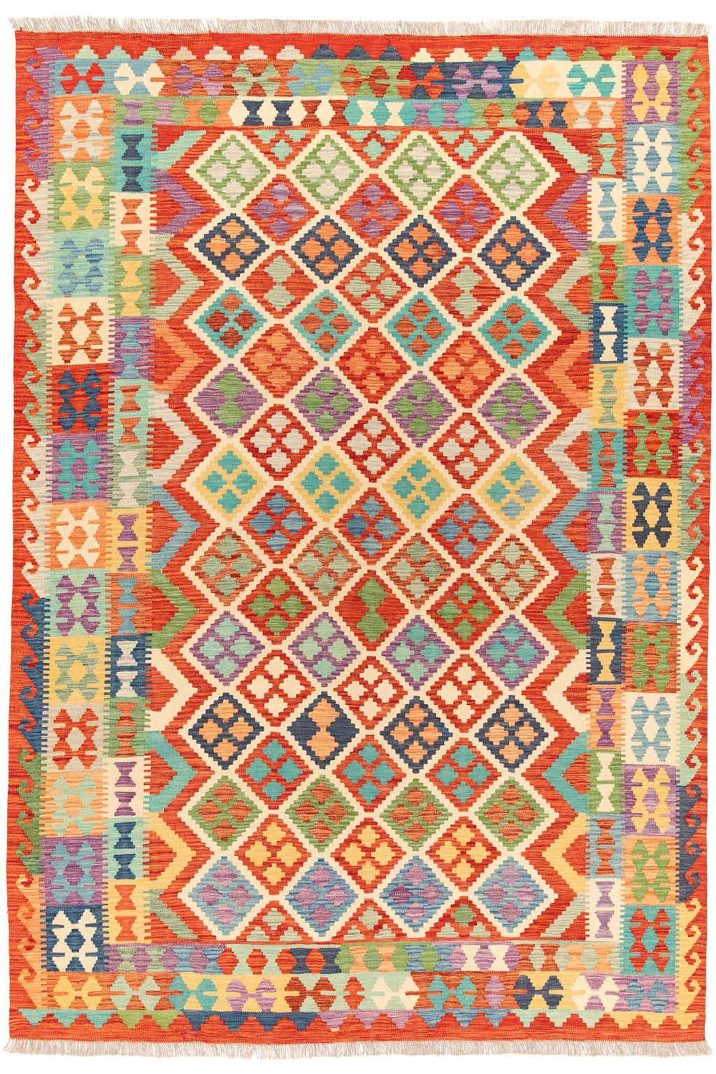 Handgewebter Kelim-Teppich aus Schurwolle, 200 × 296 cm