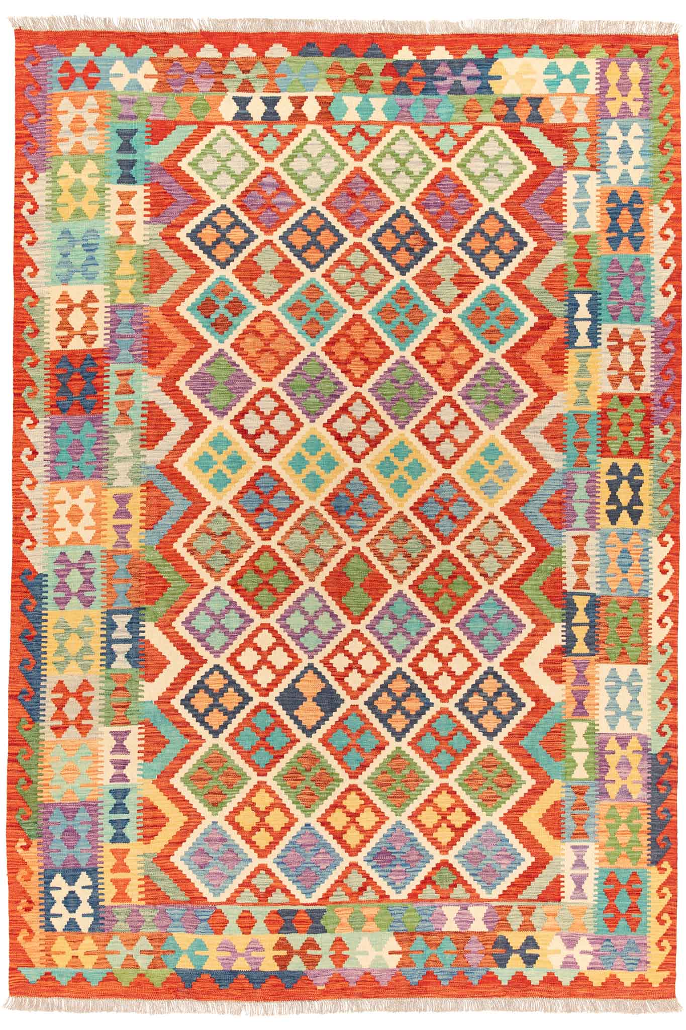 Handgewebter Kelim-Teppich aus Schurwolle, 200 × 296 cm