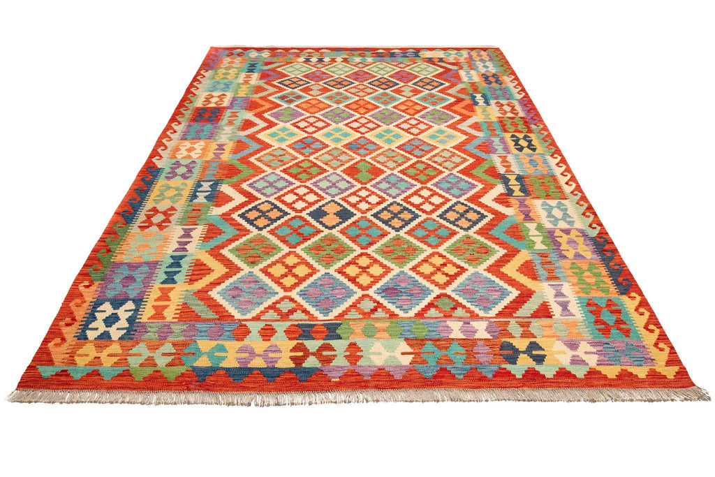 Handgewebter Kelim-Teppich aus Schurwolle, 200 × 296 cm