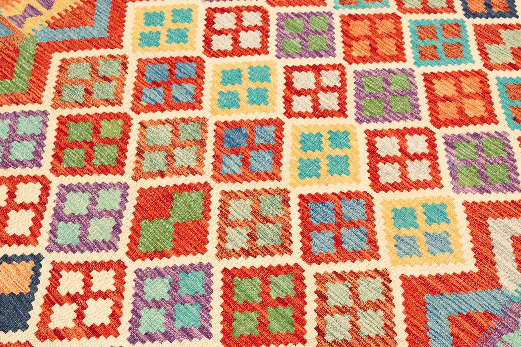 Handgewebter Kelim-Teppich aus Schurwolle, 200 × 296 cm