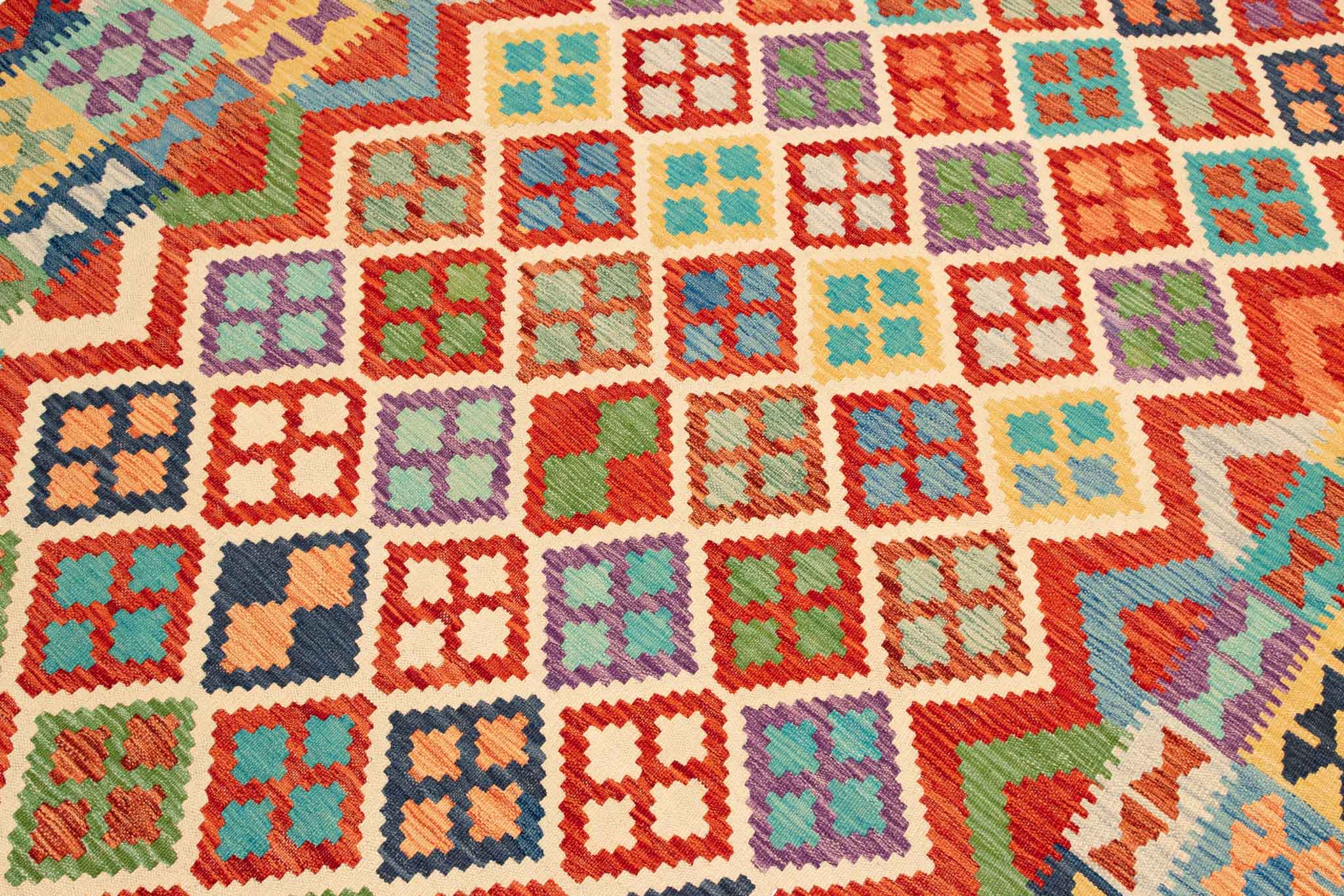 Handgewebter Kelim-Teppich aus Schurwolle, 200 × 296 cm