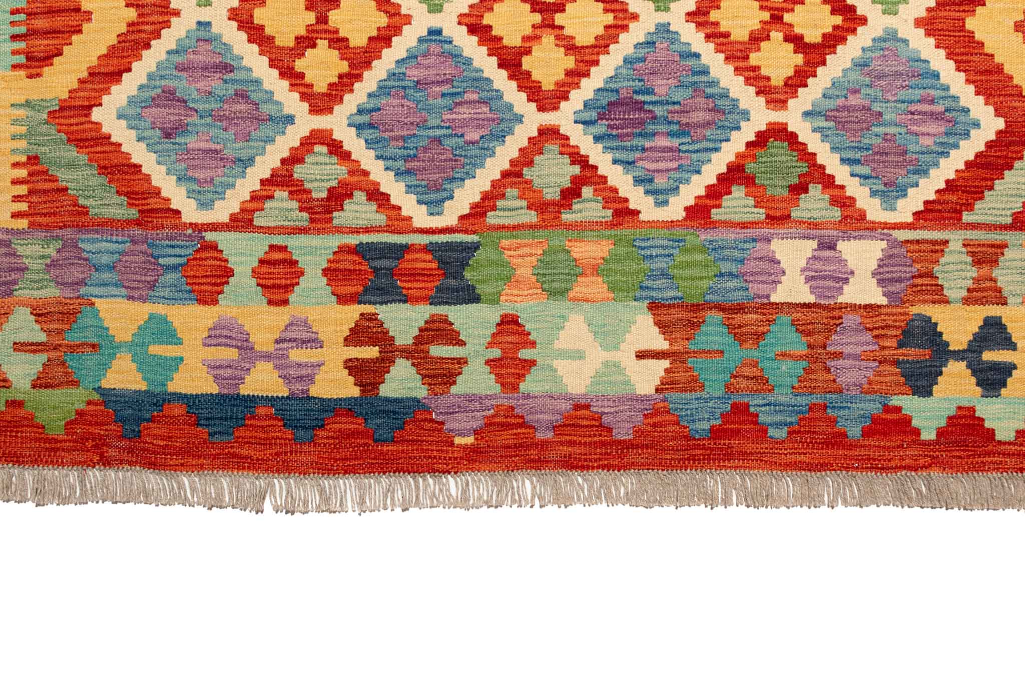 Handgewebter Kelim-Teppich aus Schurwolle, 200 × 296 cm