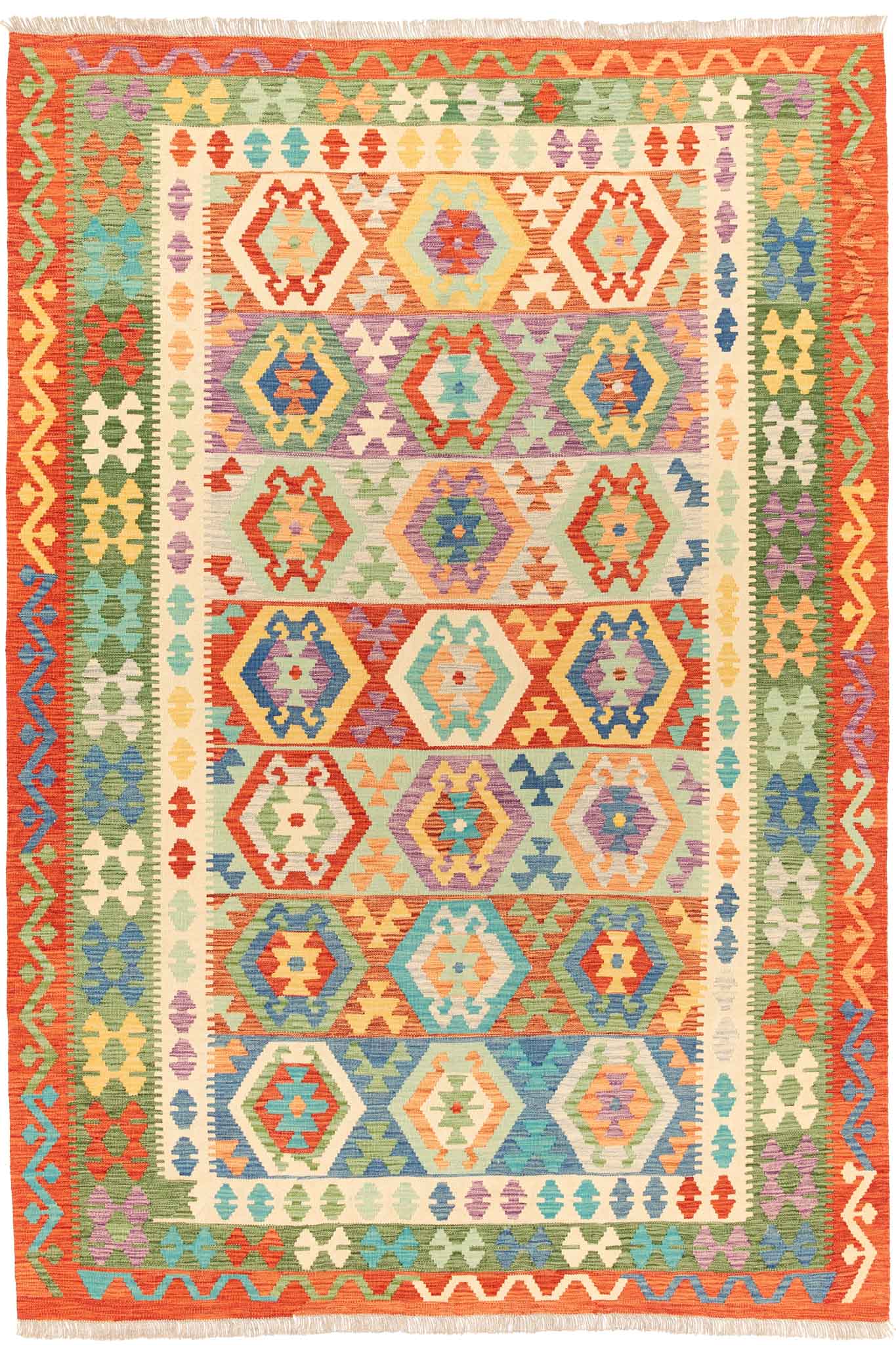 Handgewebter Kelim-Teppich aus Schurwolle, 203 × 297 cm