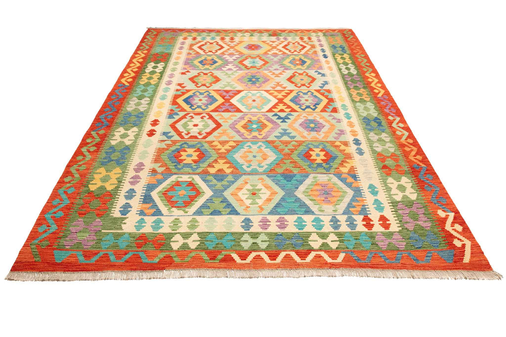 Handgewebter Kelim-Teppich aus Schurwolle, 203 × 297 cm