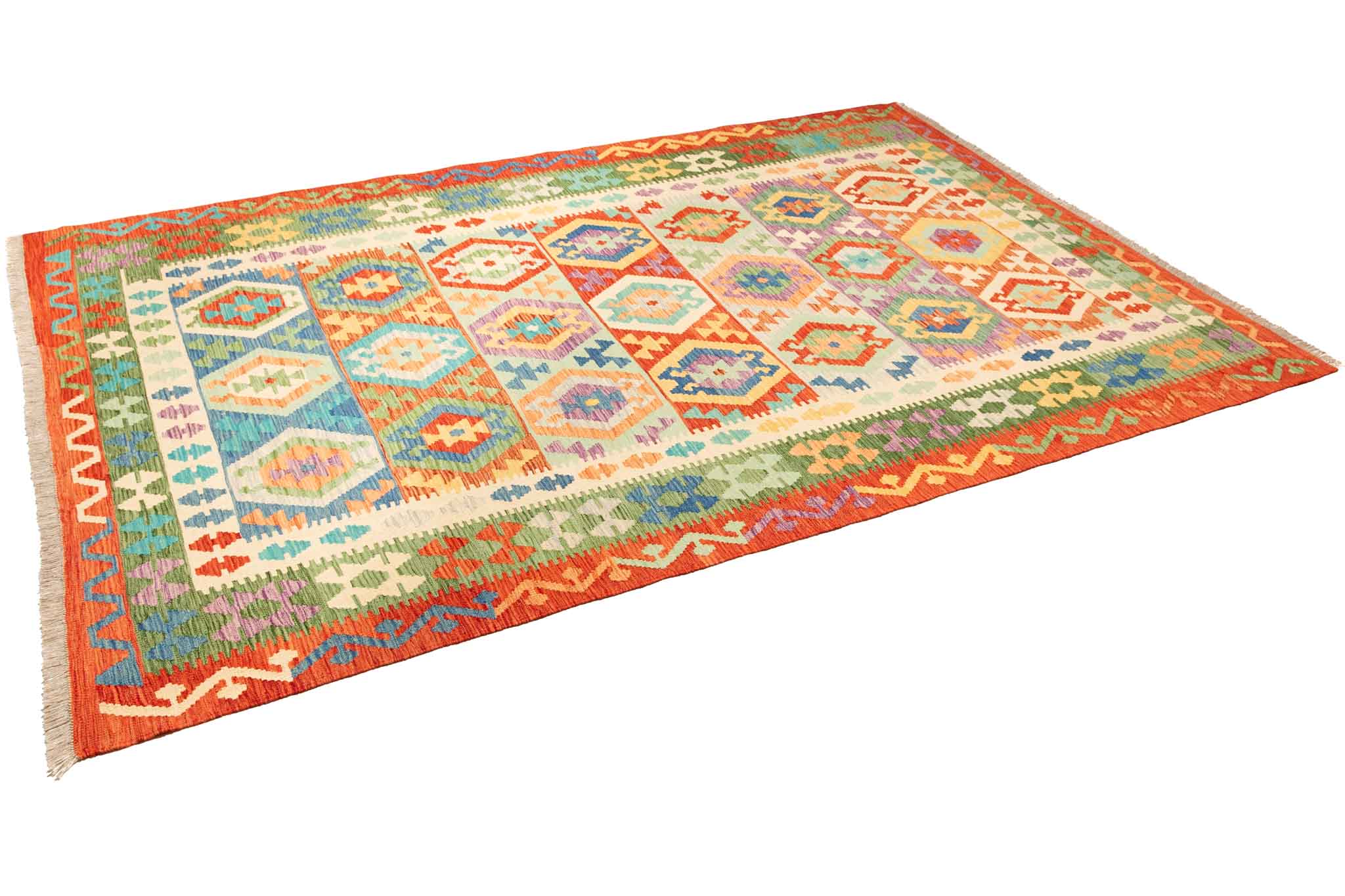 Handgewebter Kelim-Teppich aus Schurwolle, 203 × 297 cm