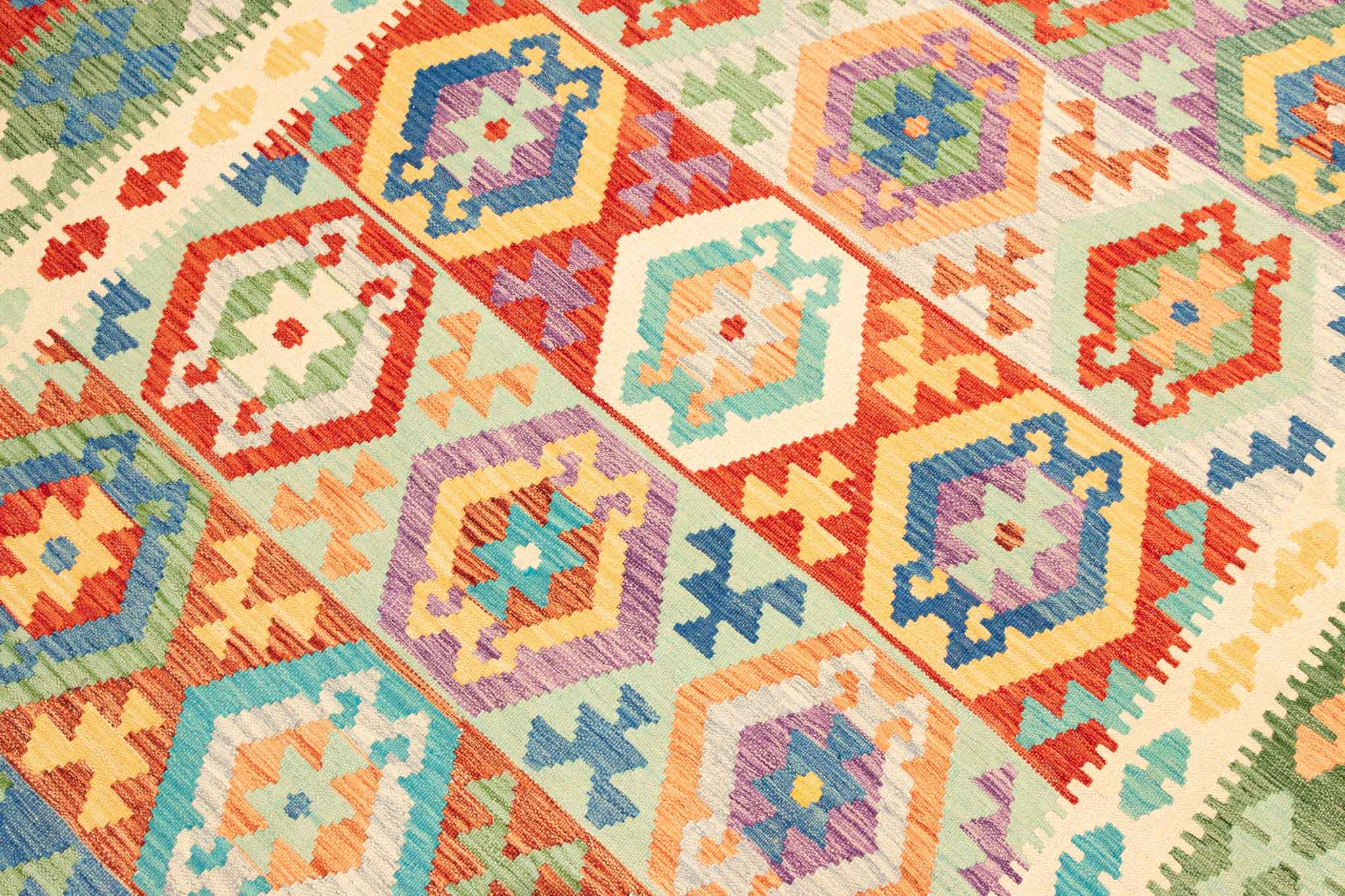 Handgewebter Kelim-Teppich aus Schurwolle, 203 × 297 cm