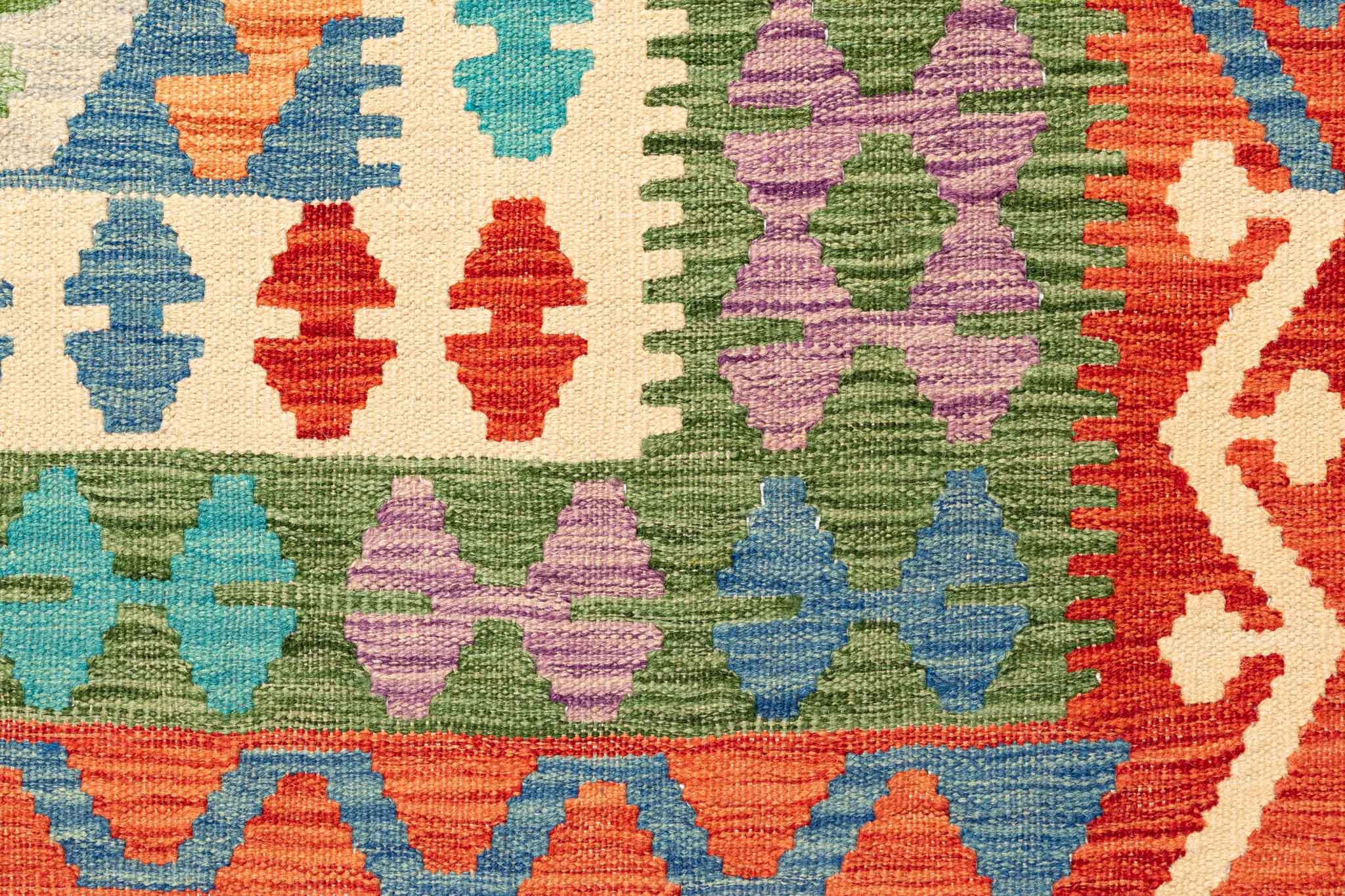 Handgewebter Kelim-Teppich aus Schurwolle, 203 × 297 cm