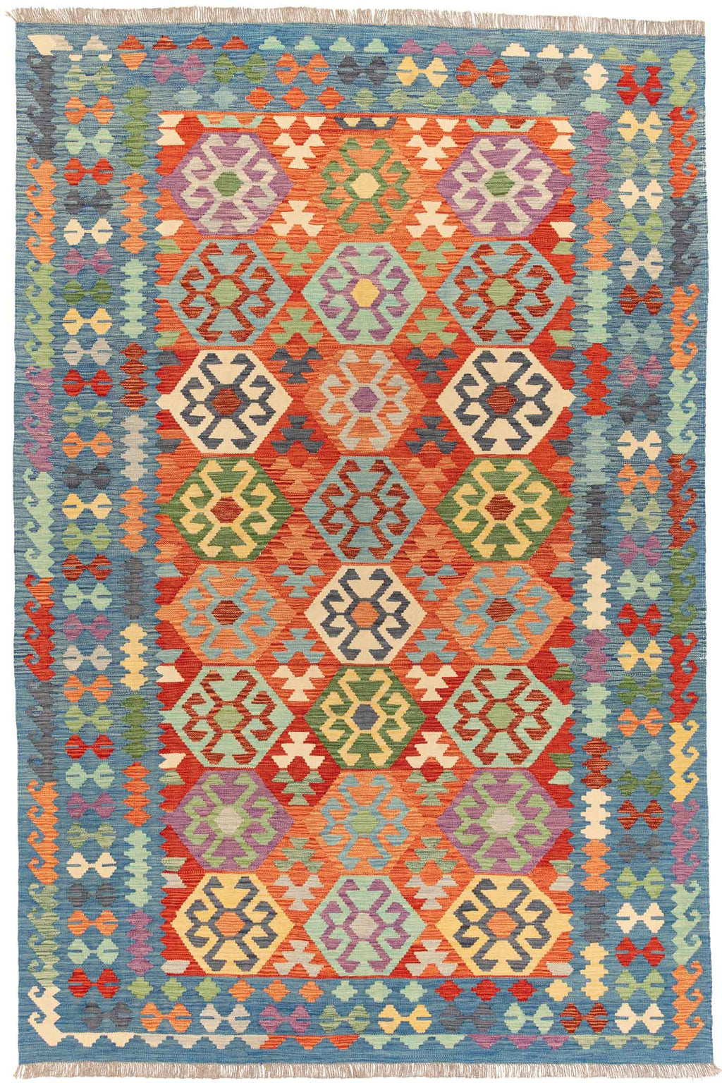 Handgewebter Kelim-Teppich aus Schurwolle, 194 × 292 cm