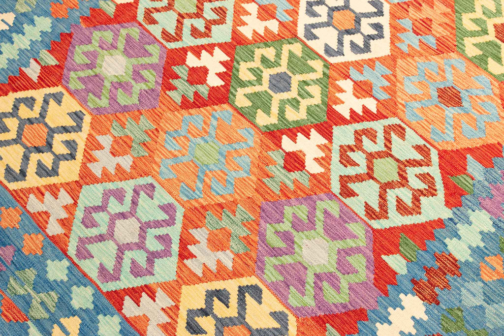 Handgewebter Kelim-Teppich aus Schurwolle, 194 × 292 cm