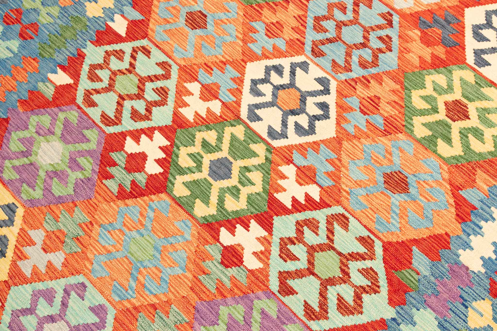 Handgewebter Kelim-Teppich aus Schurwolle, 194 × 292 cm