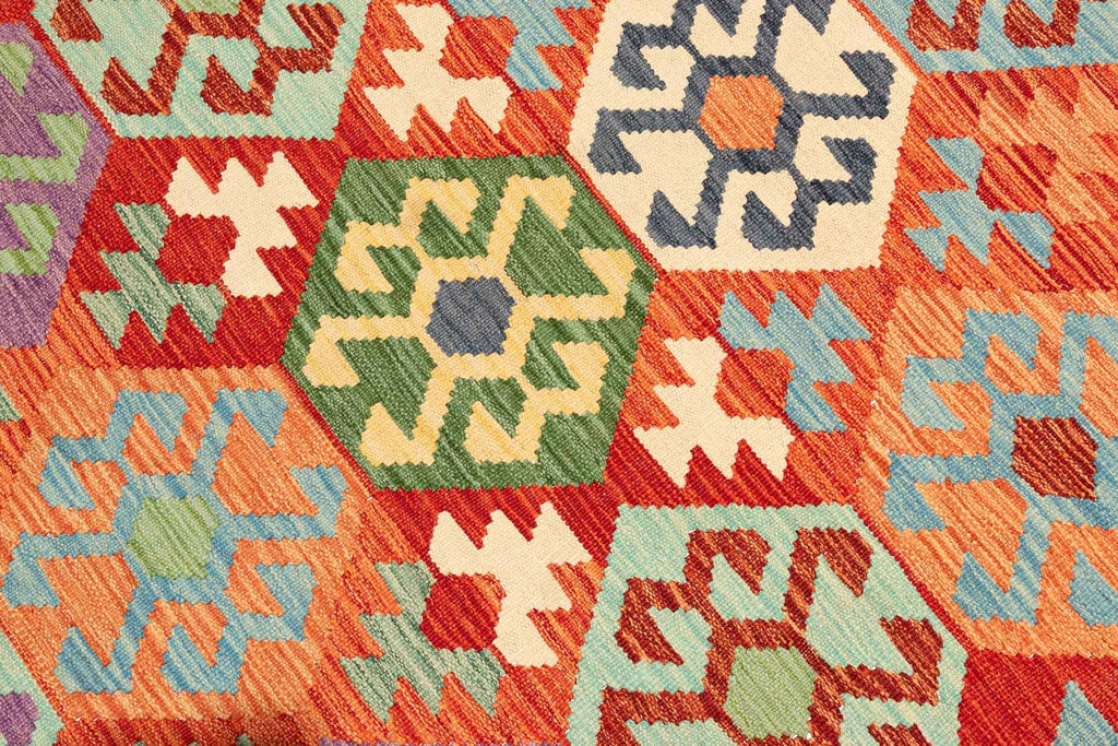 Handgewebter Kelim-Teppich aus Schurwolle, 194 × 292 cm