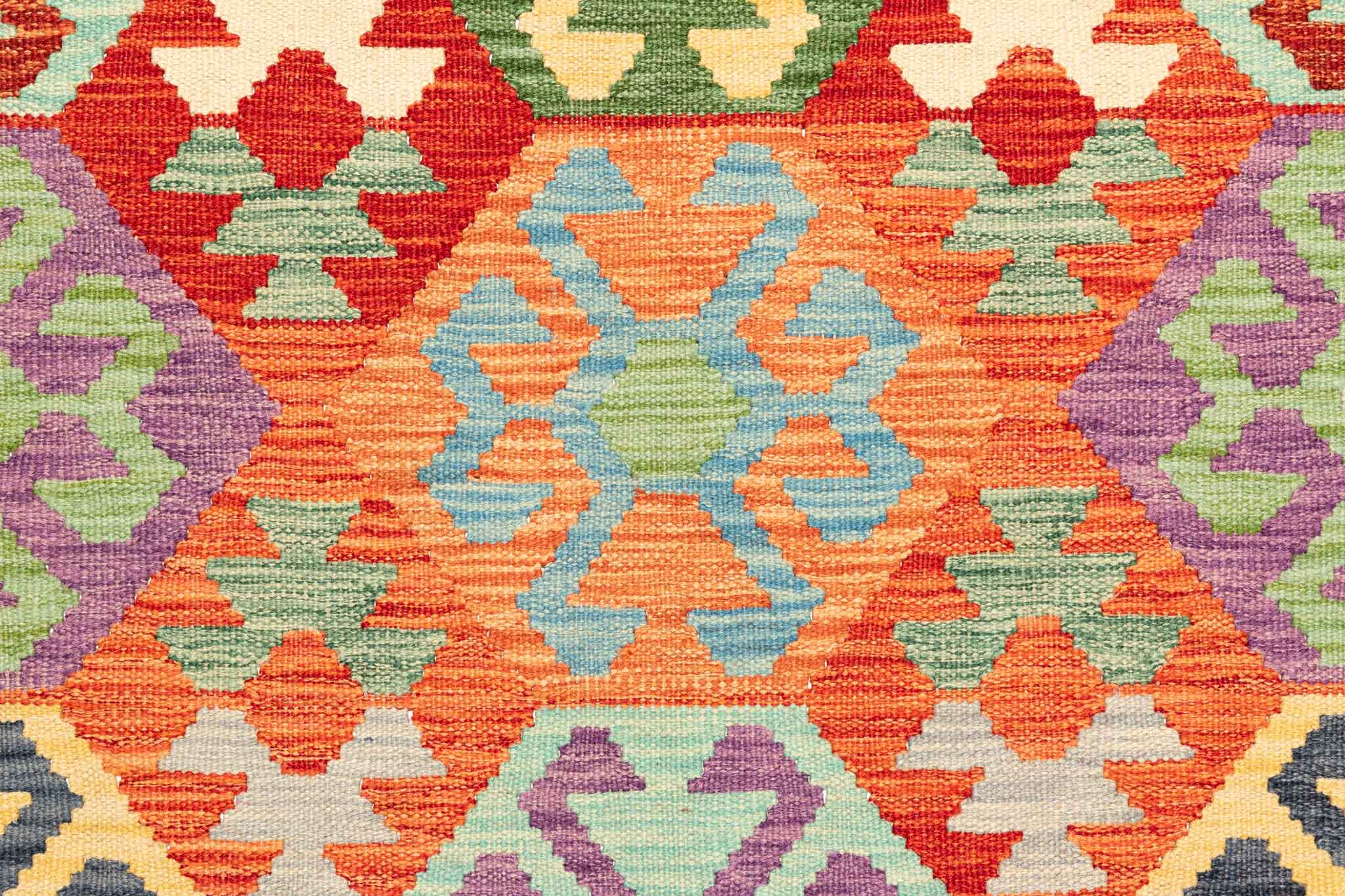 Handgewebter Kelim-Teppich aus Schurwolle, 194 × 292 cm