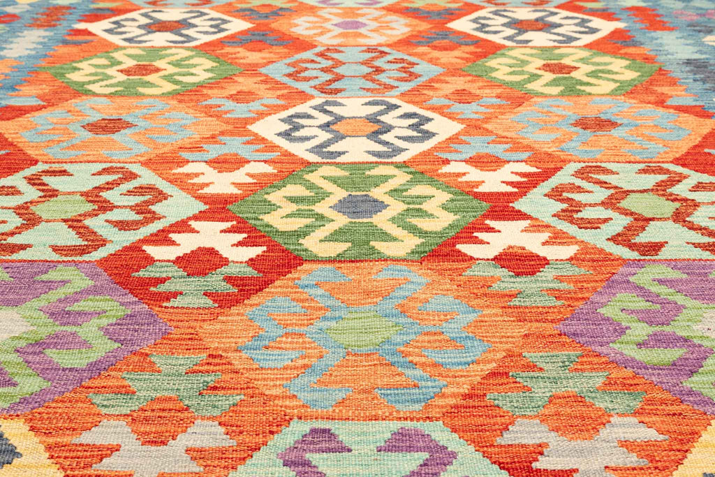 Handgewebter Kelim-Teppich aus Schurwolle, 194 × 292 cm