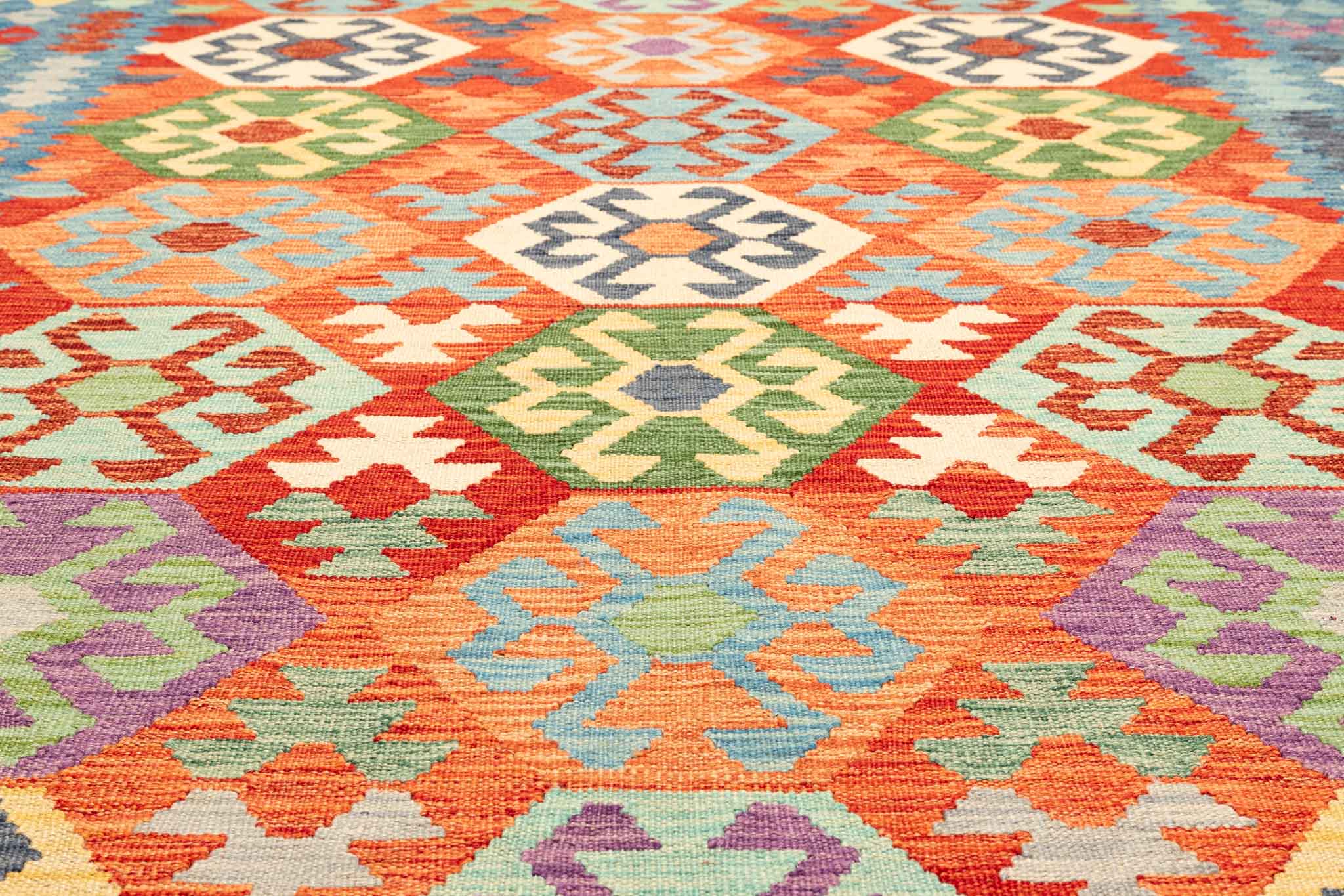 Handgewebter Kelim-Teppich aus Schurwolle, 194 × 292 cm