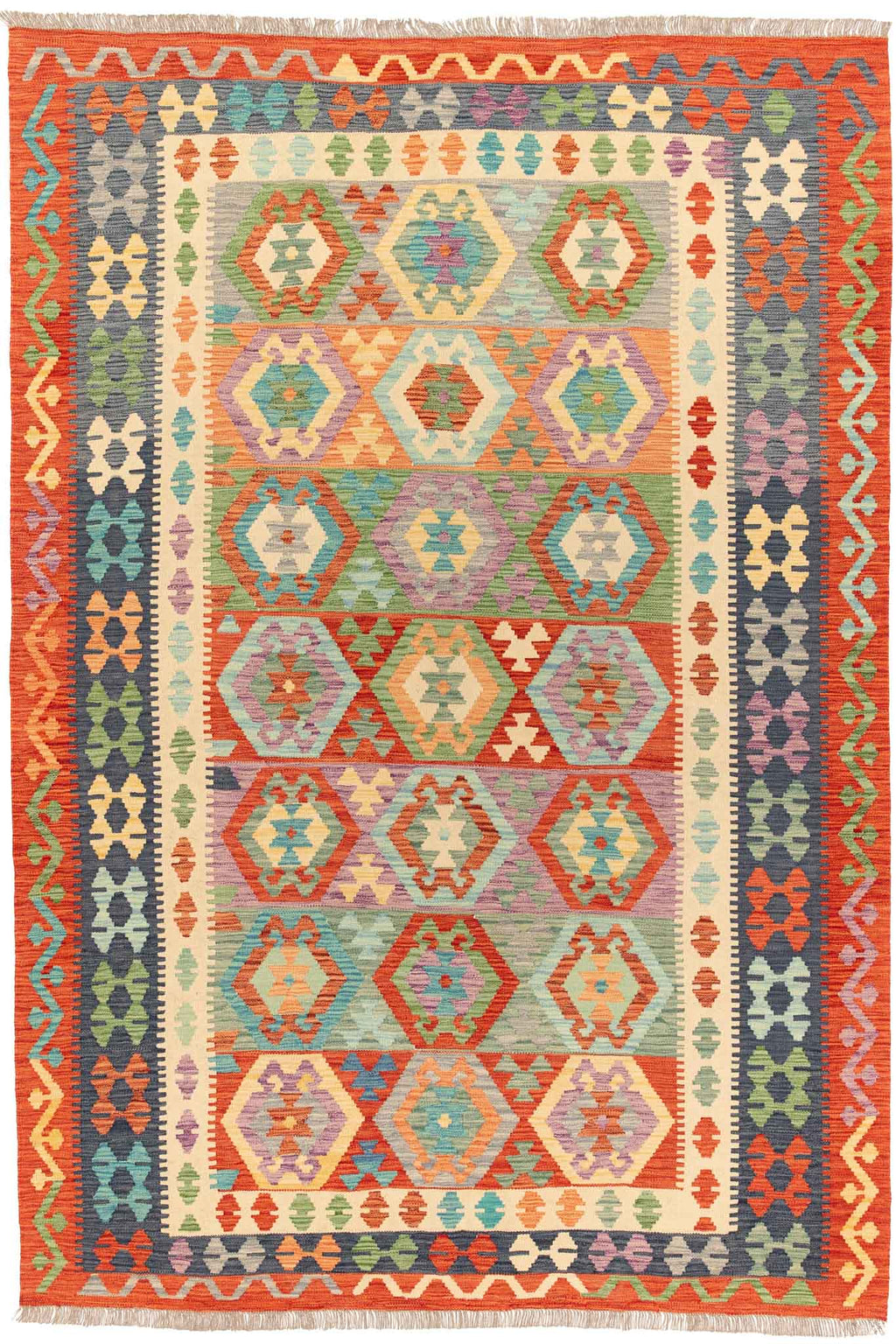 Handgewebter Kelim-Teppich aus Schurwolle, 200 × 292 cm