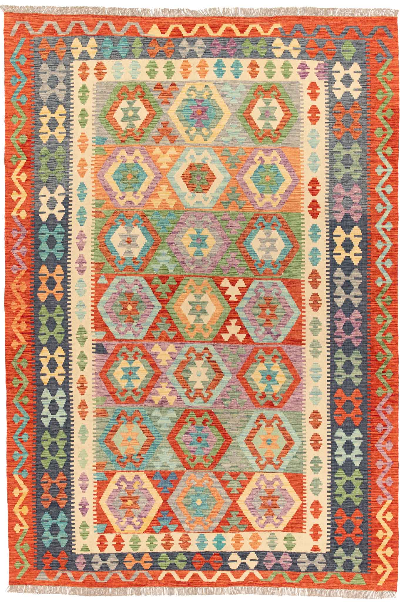 Handgewebter Kelim-Teppich aus Schurwolle, 200 × 292 cm