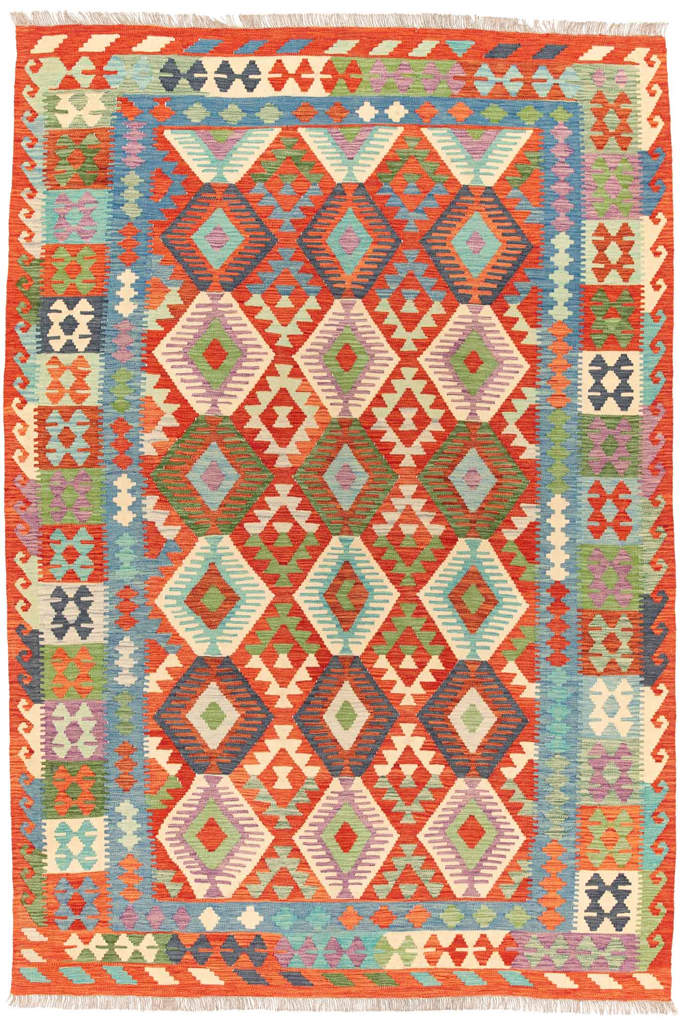 Handgewebter Kelim-Teppich aus Schurwolle, 204 × 299 cm