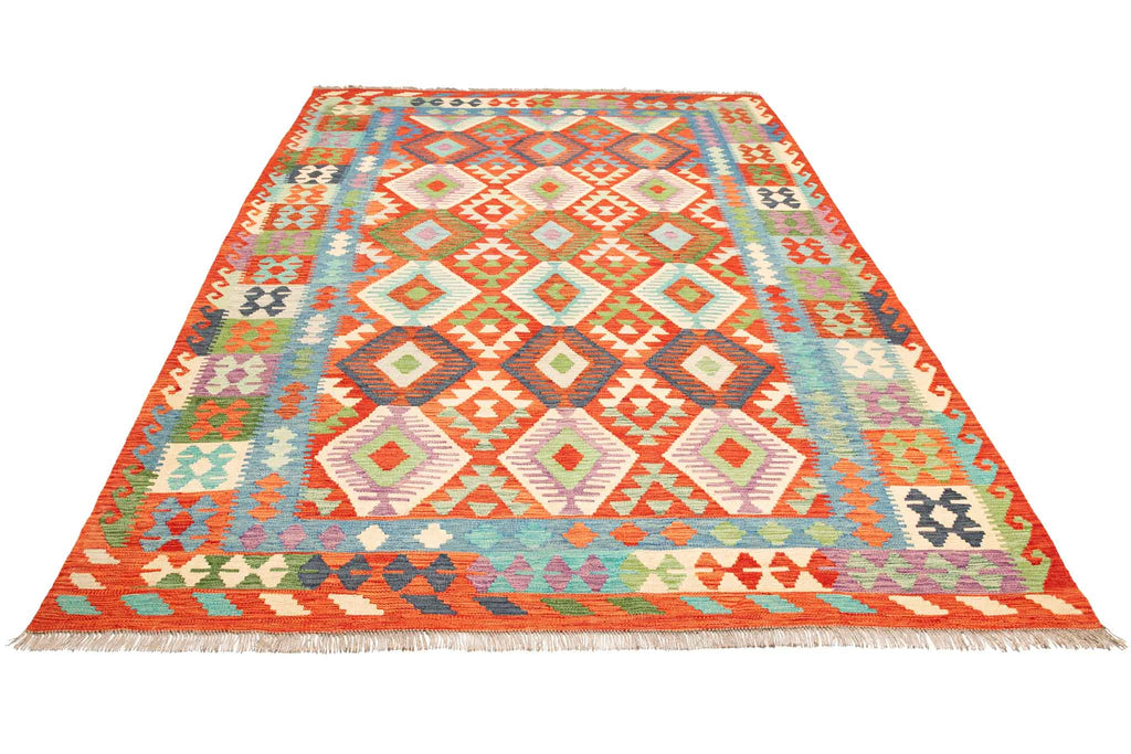 Handgewebter Kelim-Teppich aus Schurwolle, 204 × 299 cm