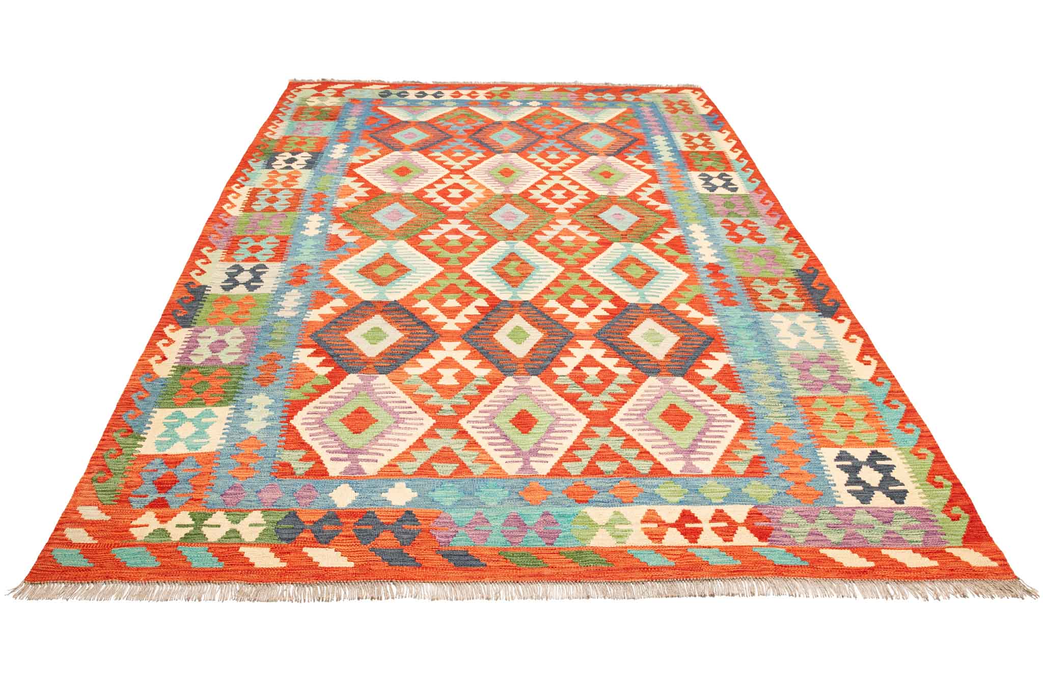 Handgewebter Kelim-Teppich aus Schurwolle, 204 × 299 cm
