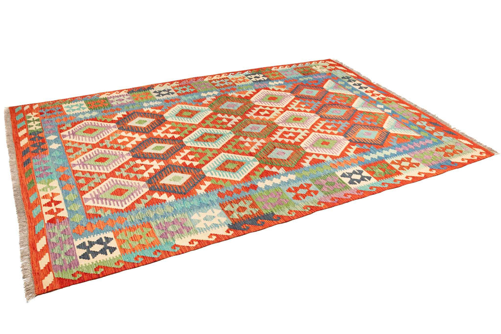 Handgewebter Kelim-Teppich aus Schurwolle, 204 × 299 cm