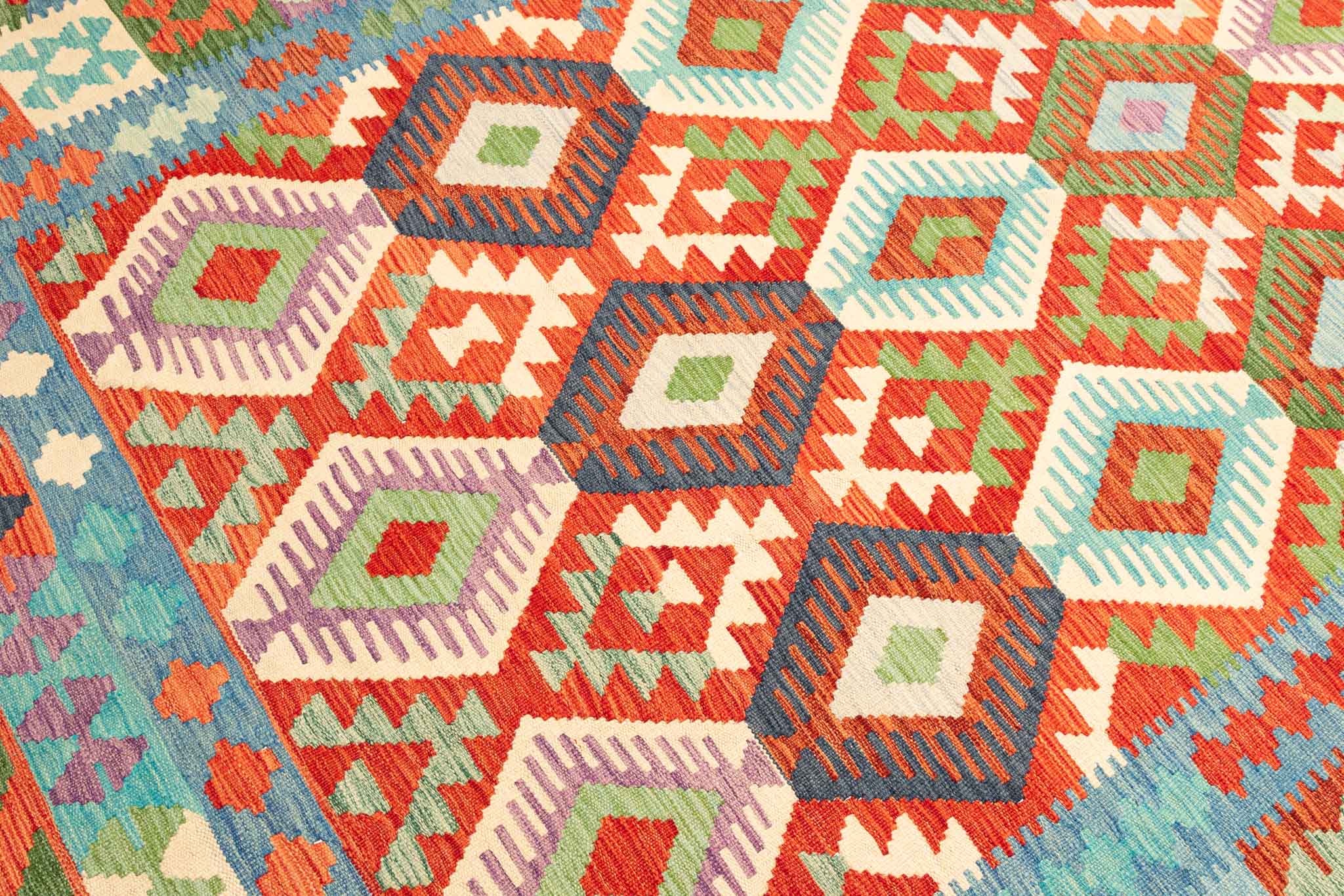 Handgewebter Kelim-Teppich aus Schurwolle, 204 × 299 cm