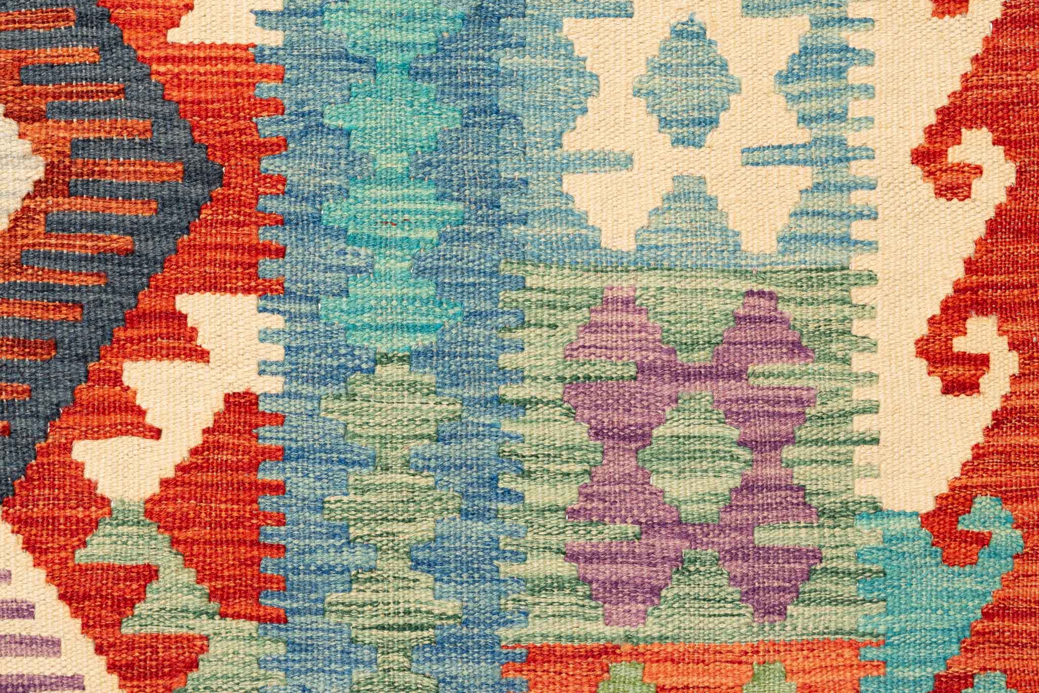 Handgewebter Kelim-Teppich aus Schurwolle, 204 × 299 cm