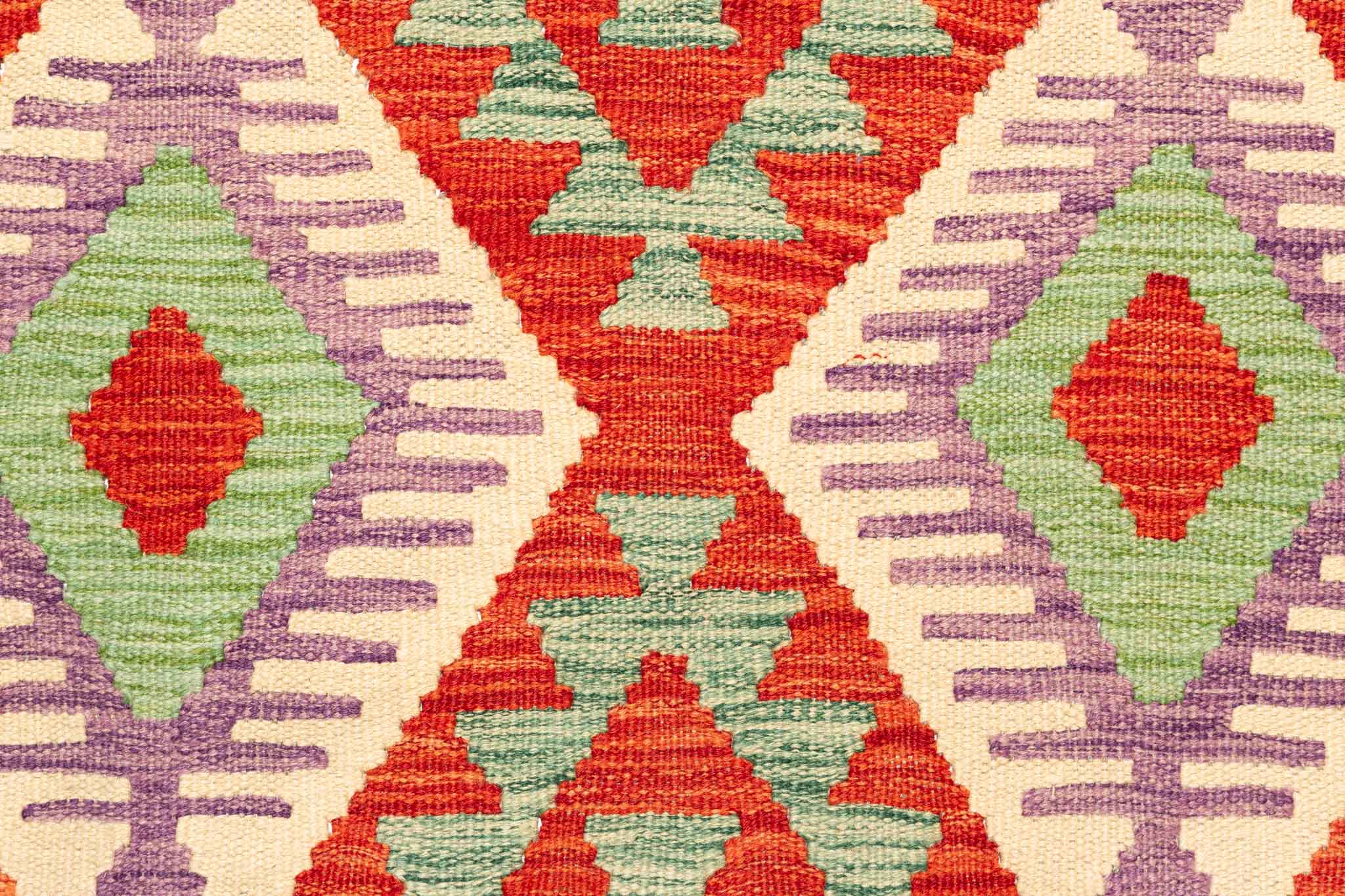 Handgewebter Kelim-Teppich aus Schurwolle, 204 × 299 cm