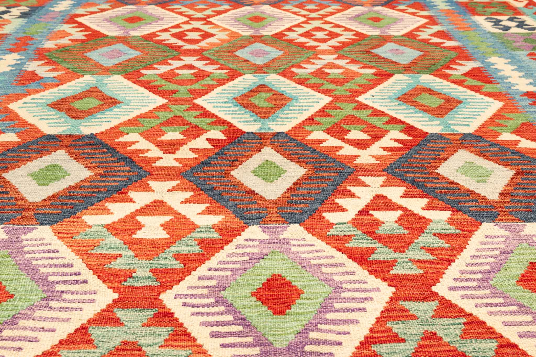 Handgewebter Kelim-Teppich aus Schurwolle, 204 × 299 cm