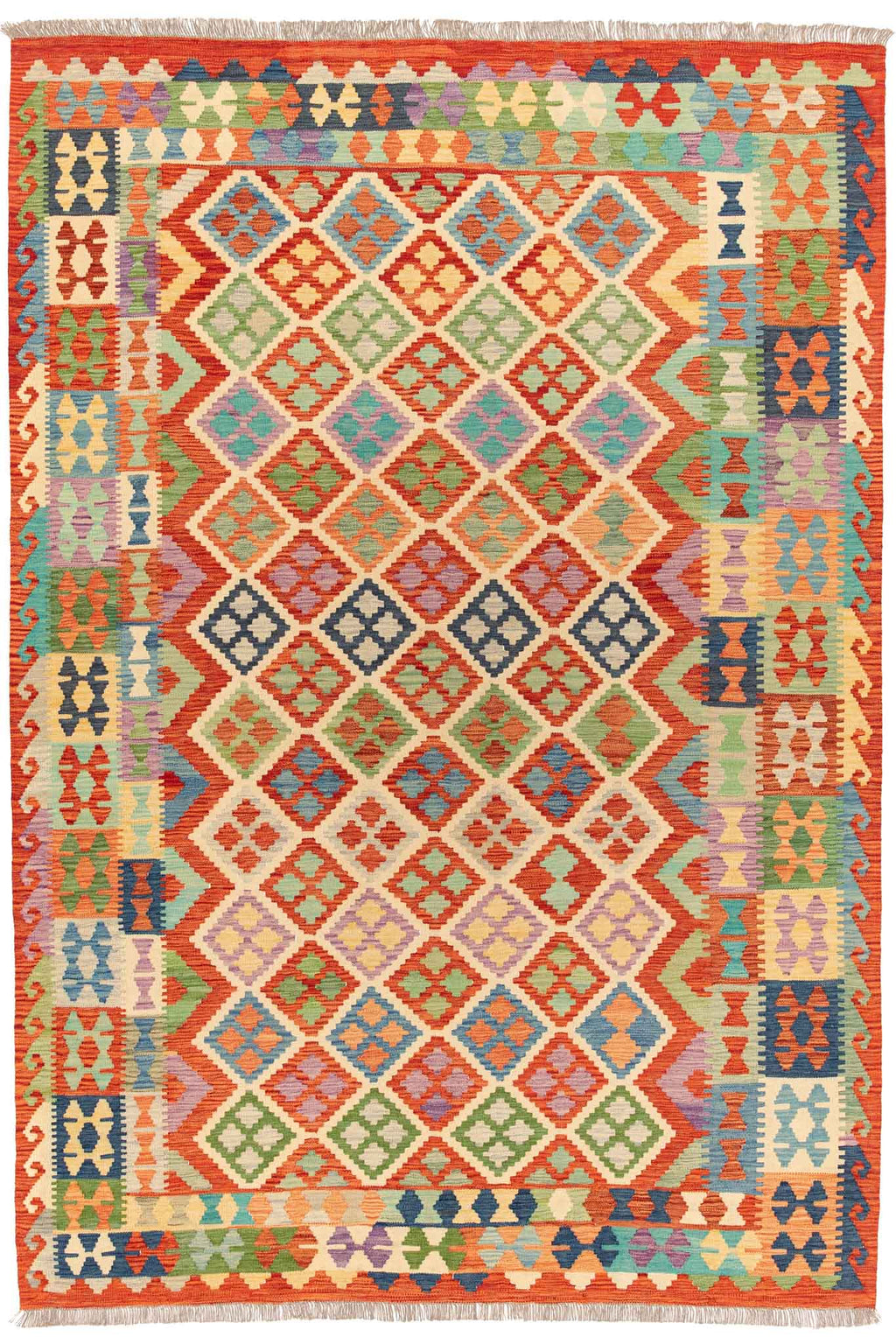 Handgewebter Kelim-Teppich aus Schurwolle, 200 × 292 cm