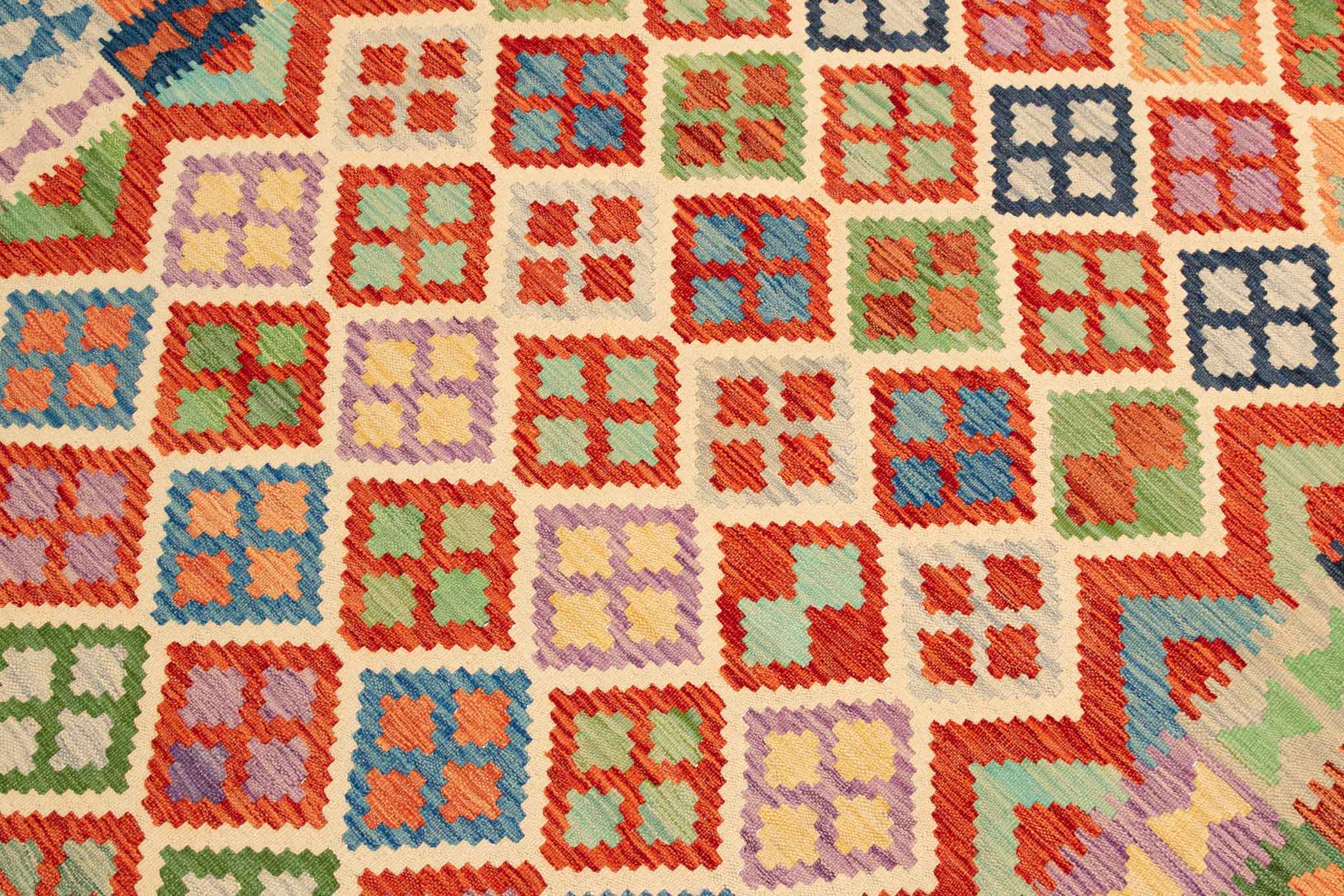 Handgewebter Kelim-Teppich aus Schurwolle, 200 × 292 cm