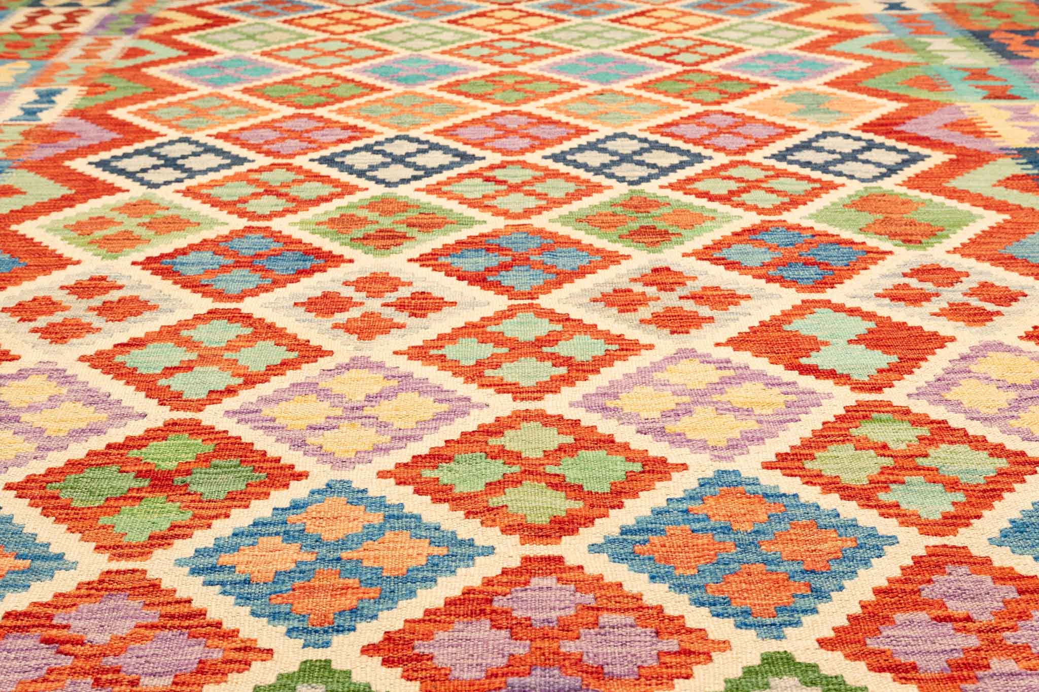 Handgewebter Kelim-Teppich aus Schurwolle, 200 × 292 cm
