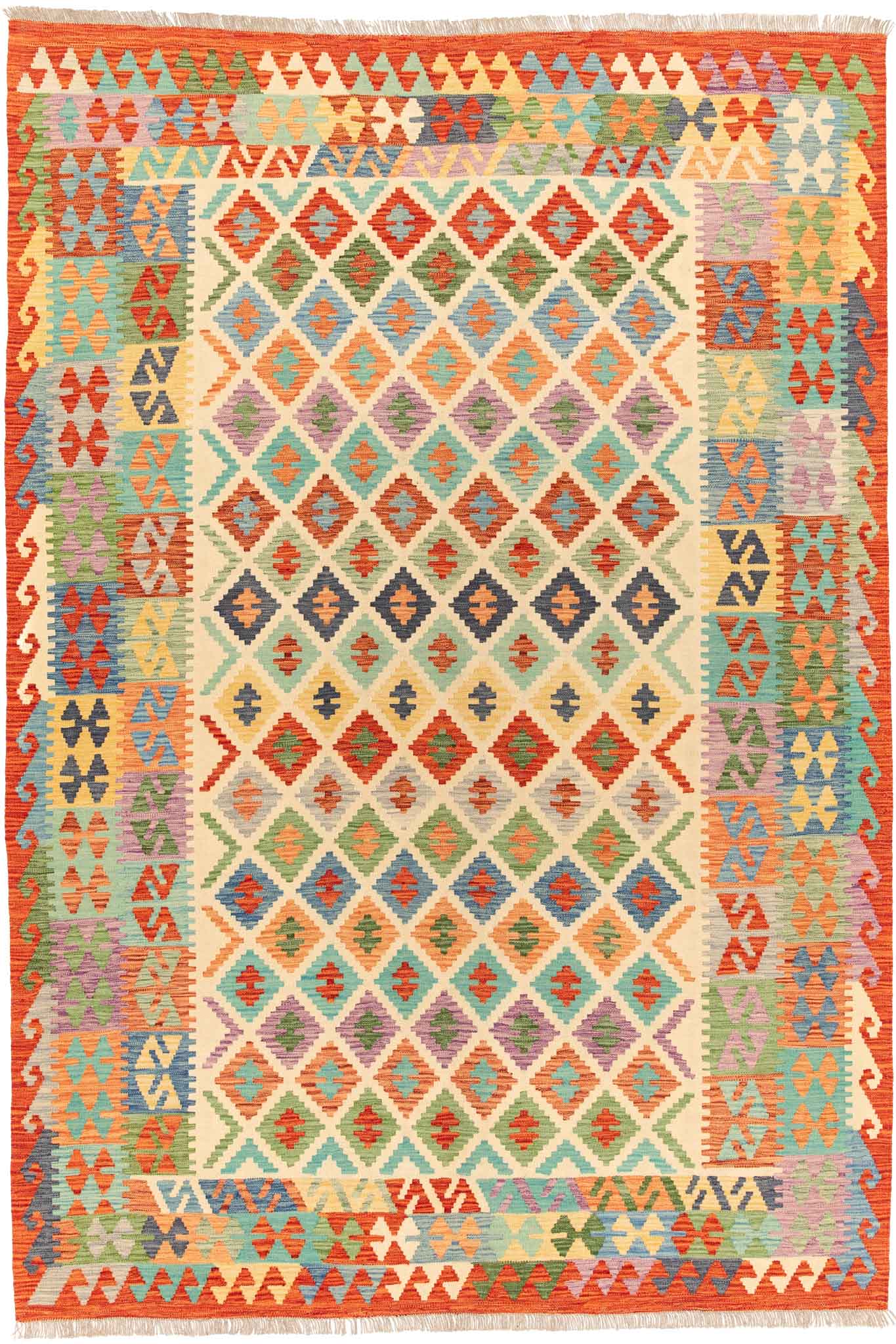 Handgewebter Kelim-Teppich aus Schurwolle, 204 × 299 cm