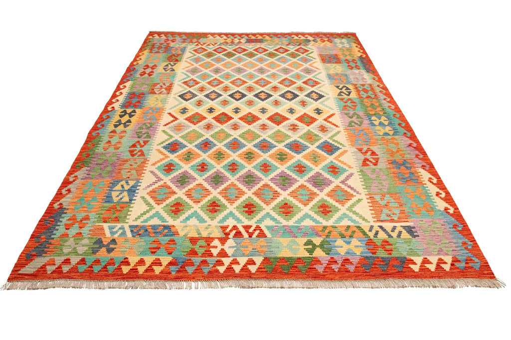 Handgewebter Kelim-Teppich aus Schurwolle, 204 × 299 cm
