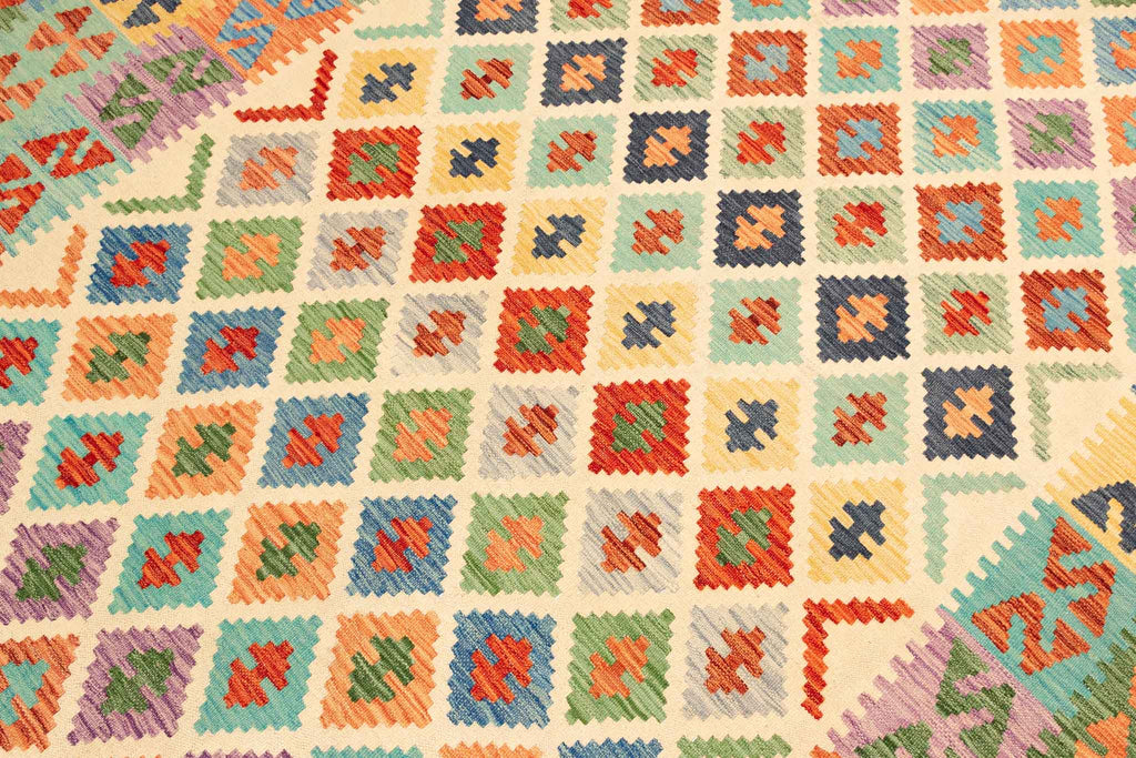 Handgewebter Kelim-Teppich aus Schurwolle, 204 × 299 cm