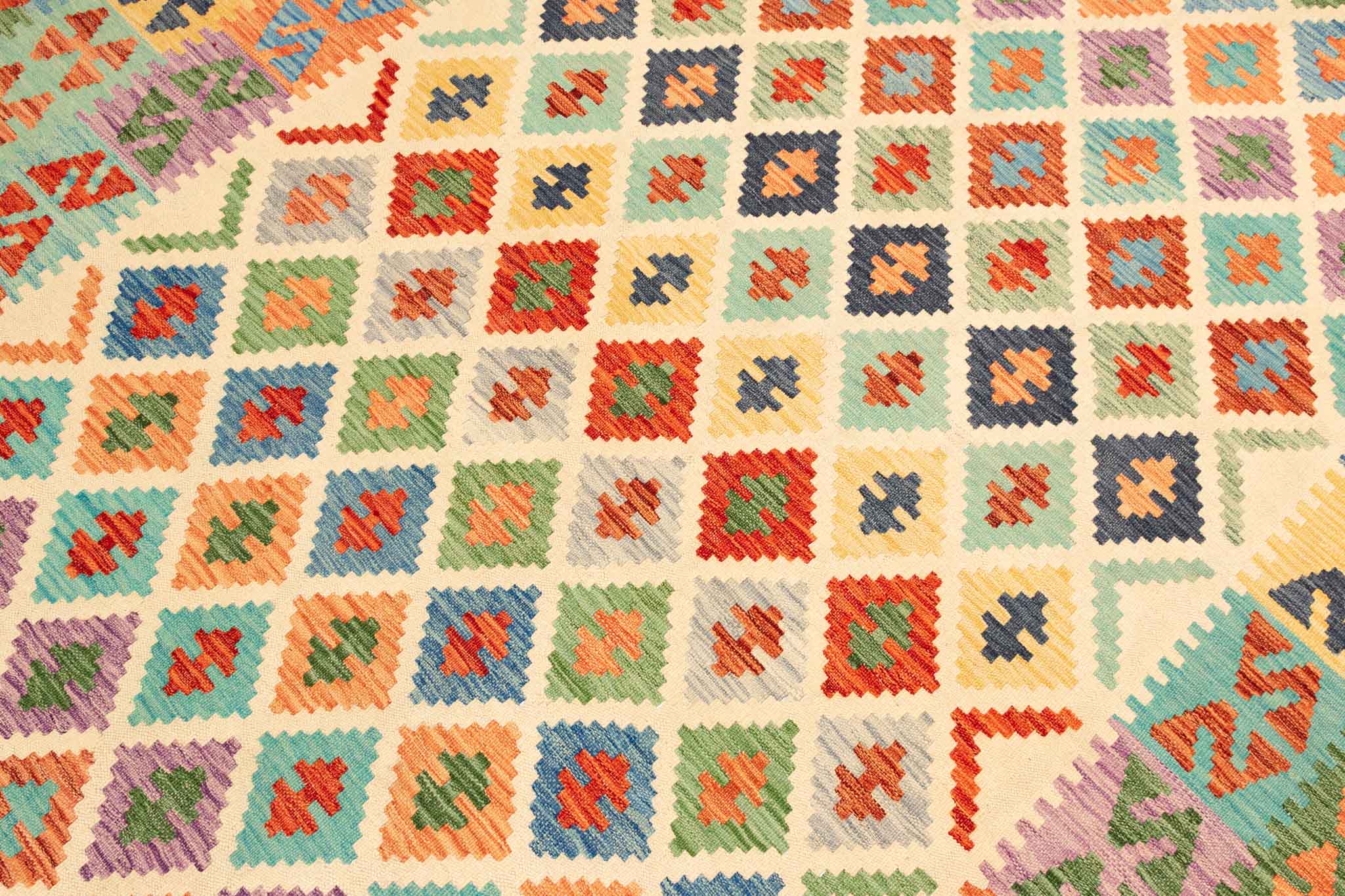 Handgewebter Kelim-Teppich aus Schurwolle, 204 × 299 cm