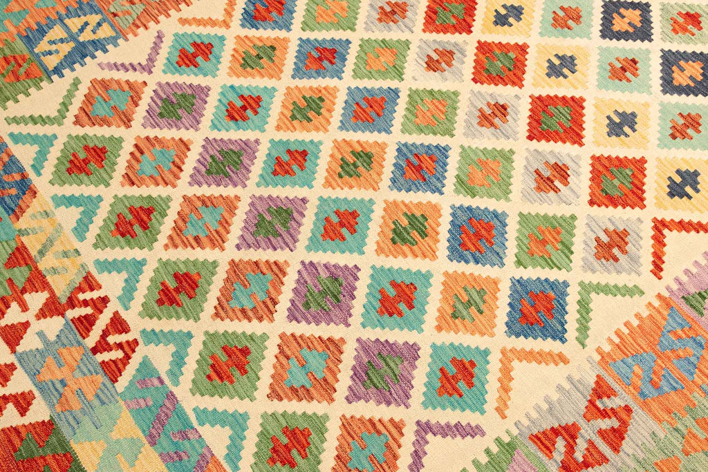 Handgewebter Kelim-Teppich aus Schurwolle, 204 × 299 cm