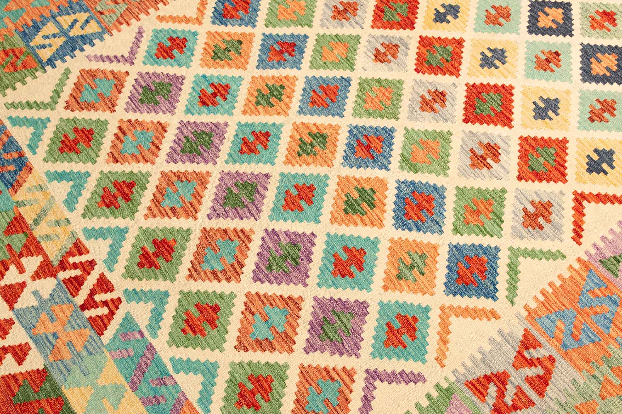 Handgewebter Kelim-Teppich aus Schurwolle, 204 × 299 cm