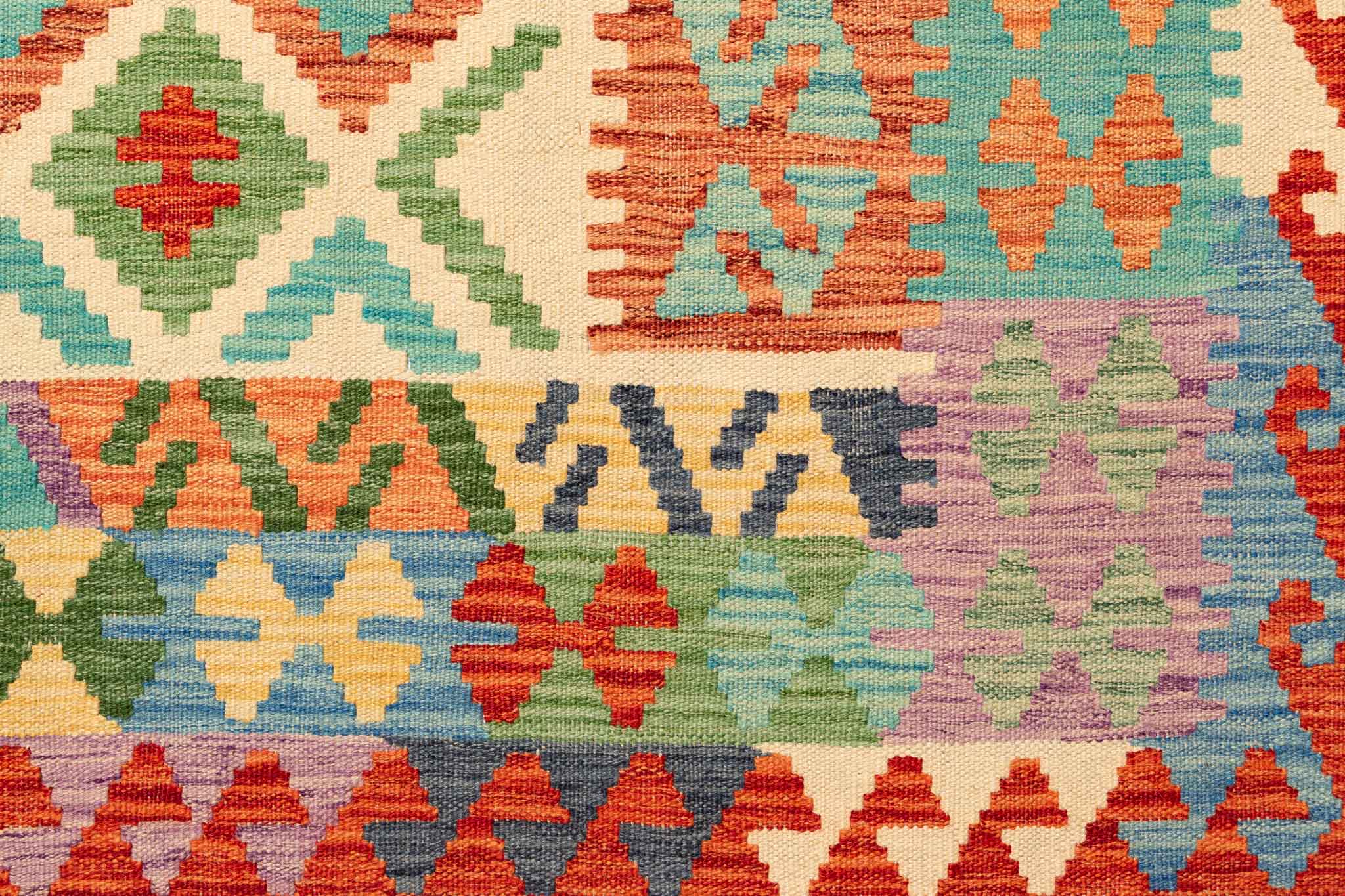 Handgewebter Kelim-Teppich aus Schurwolle, 204 × 299 cm