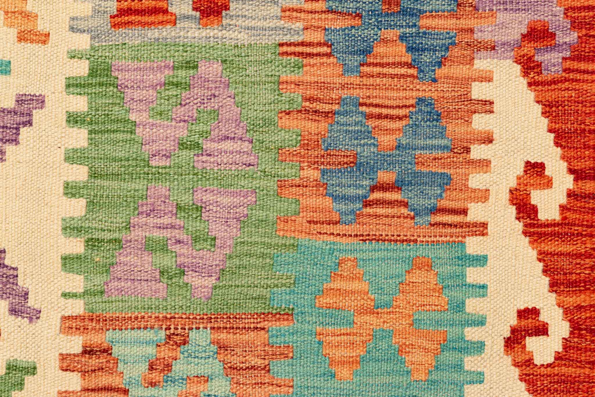 Handgewebter Kelim-Teppich aus Schurwolle, 204 × 299 cm