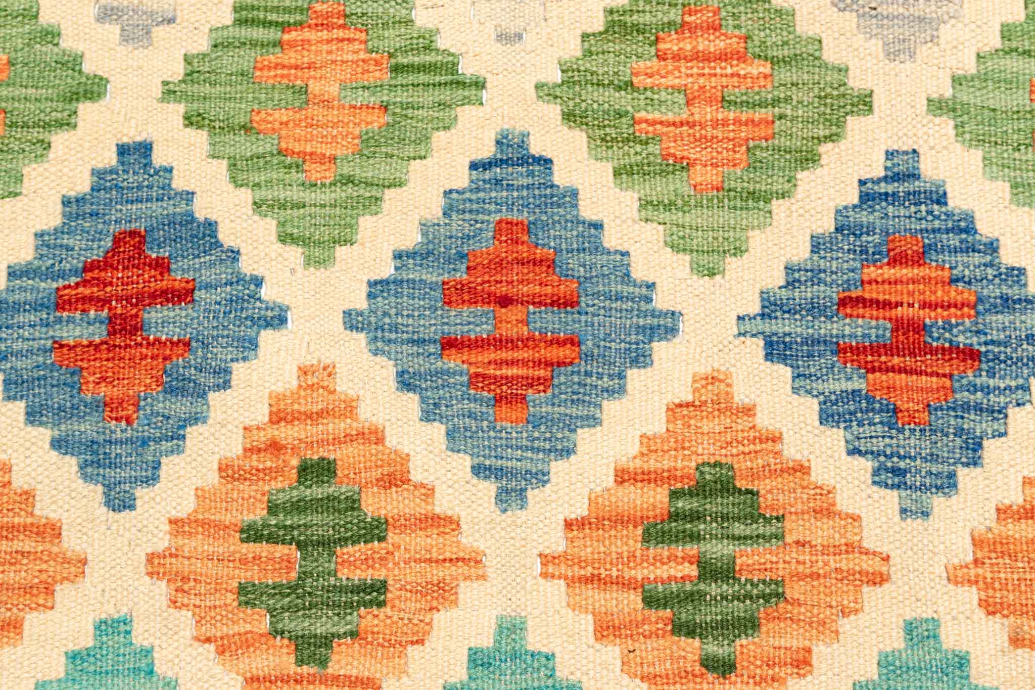 Handgewebter Kelim-Teppich aus Schurwolle, 204 × 299 cm