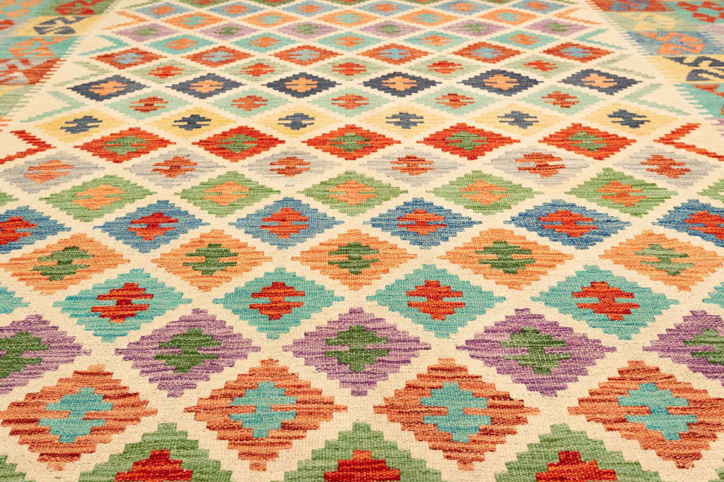 Handgewebter Kelim-Teppich aus Schurwolle, 204 × 299 cm