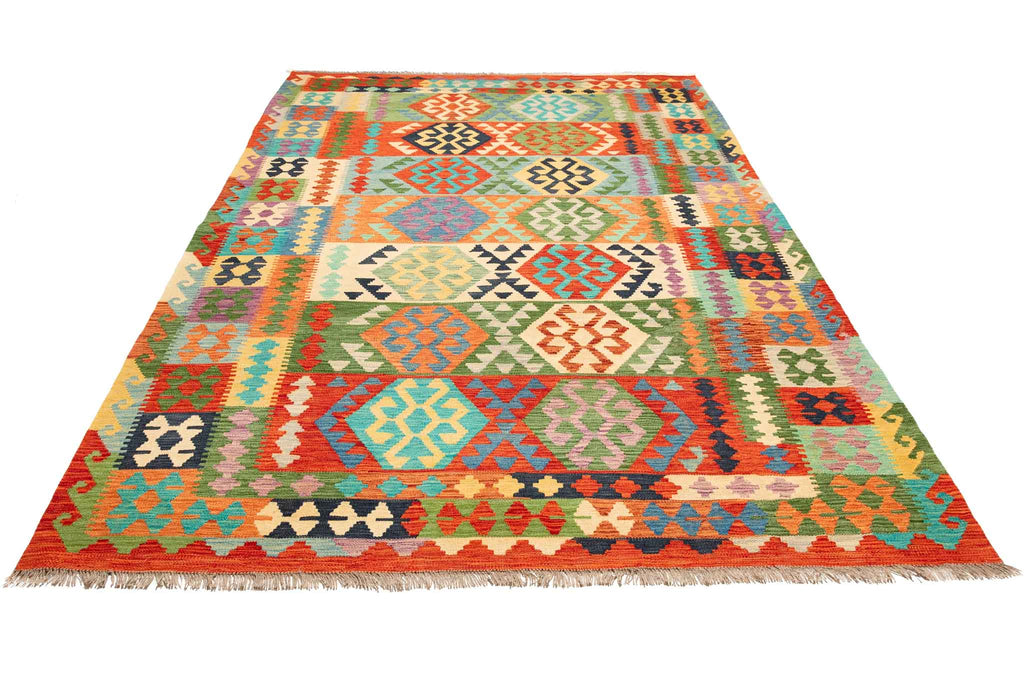 Handgewebter Kelim-Teppich aus Schurwolle, 200 × 300 cm