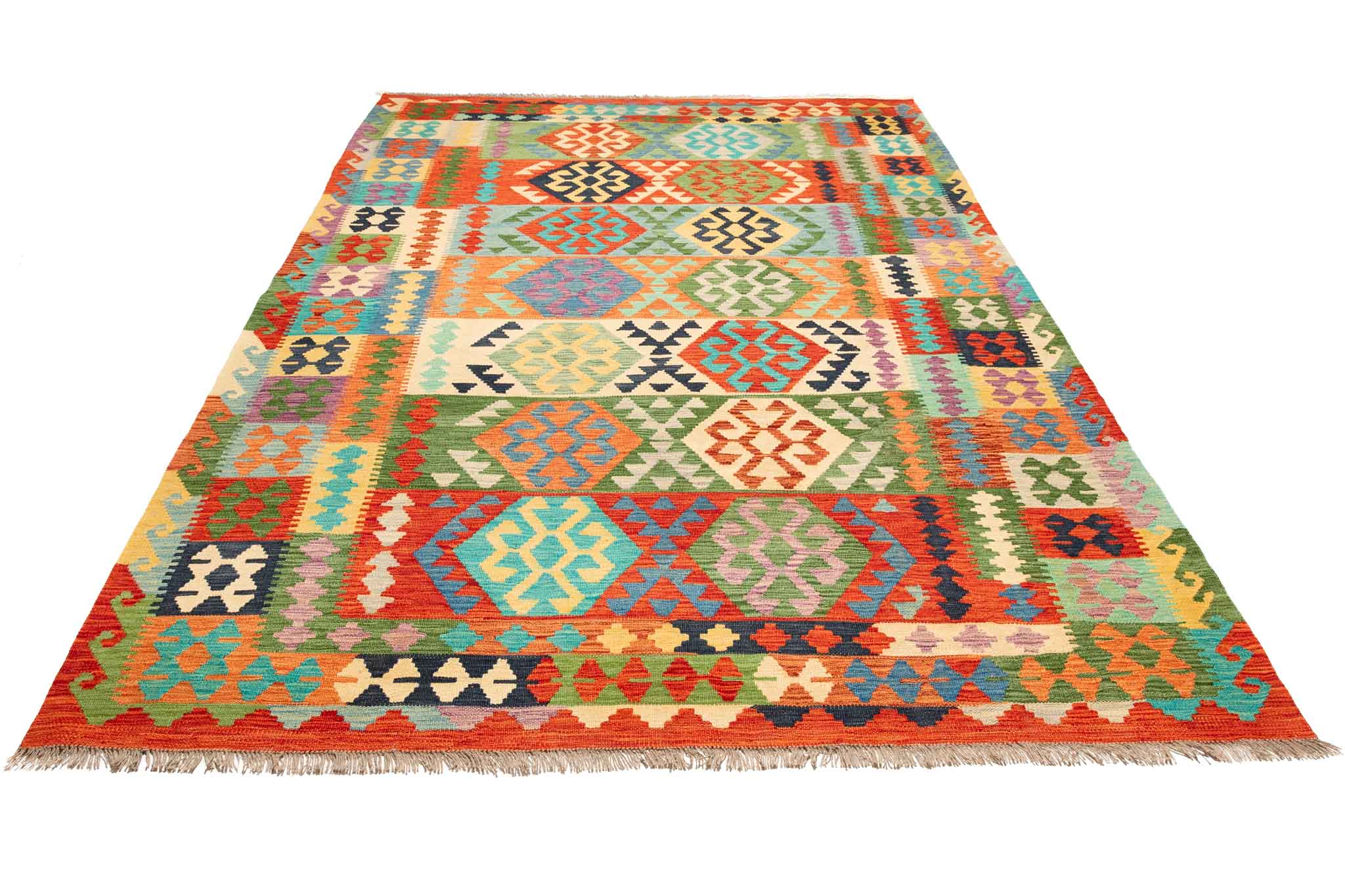 Handgewebter Kelim-Teppich aus Schurwolle, 200 × 300 cm