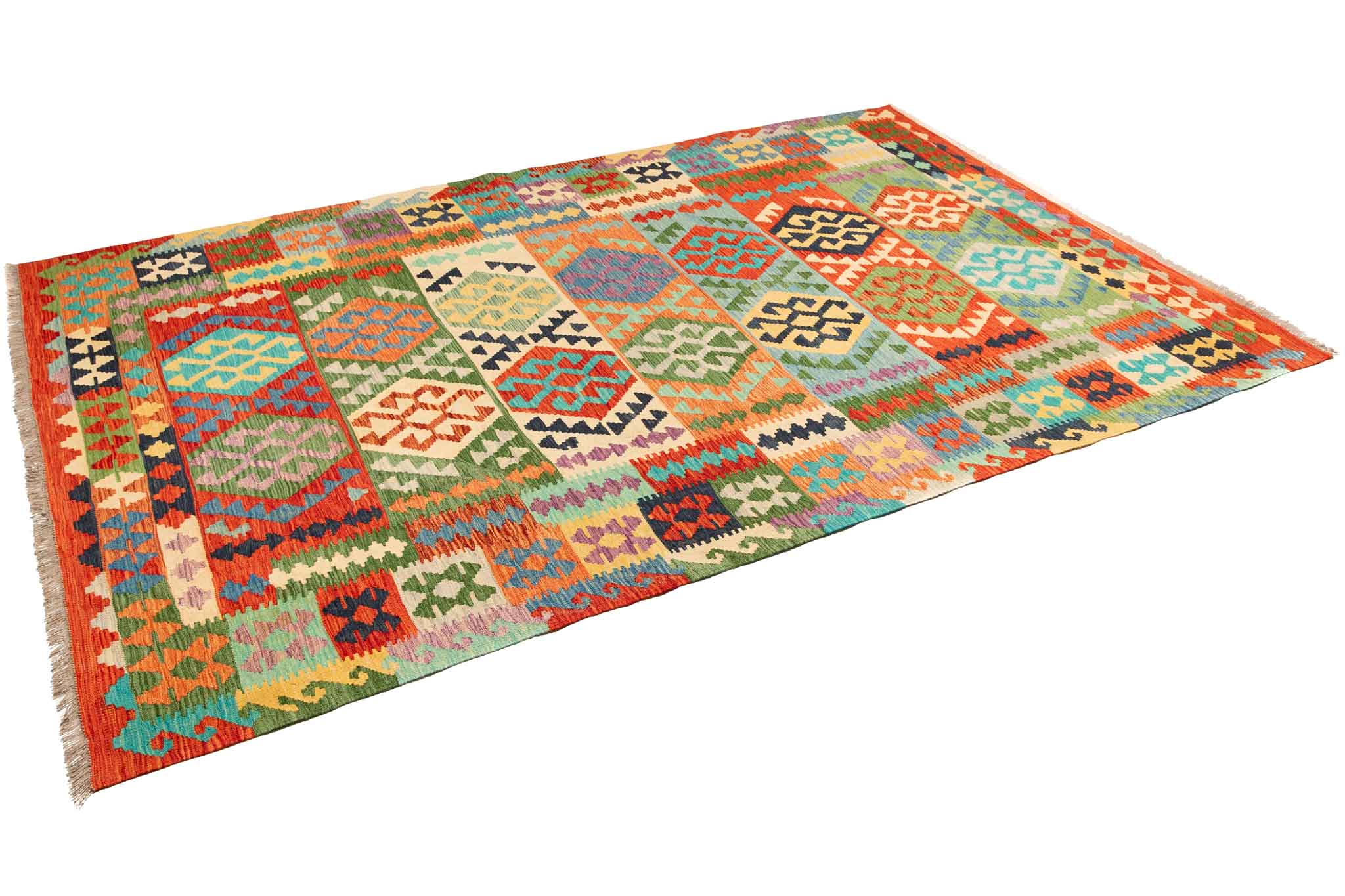 Handgewebter Kelim-Teppich aus Schurwolle, 200 × 300 cm
