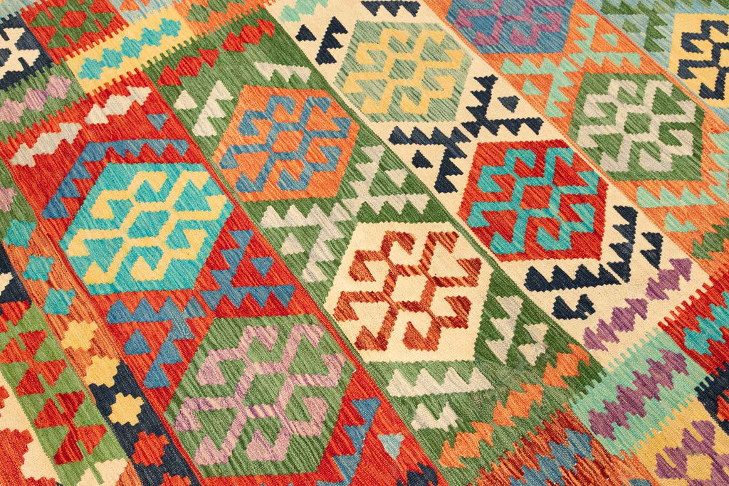 Handgewebter Kelim-Teppich aus Schurwolle, 200 × 300 cm